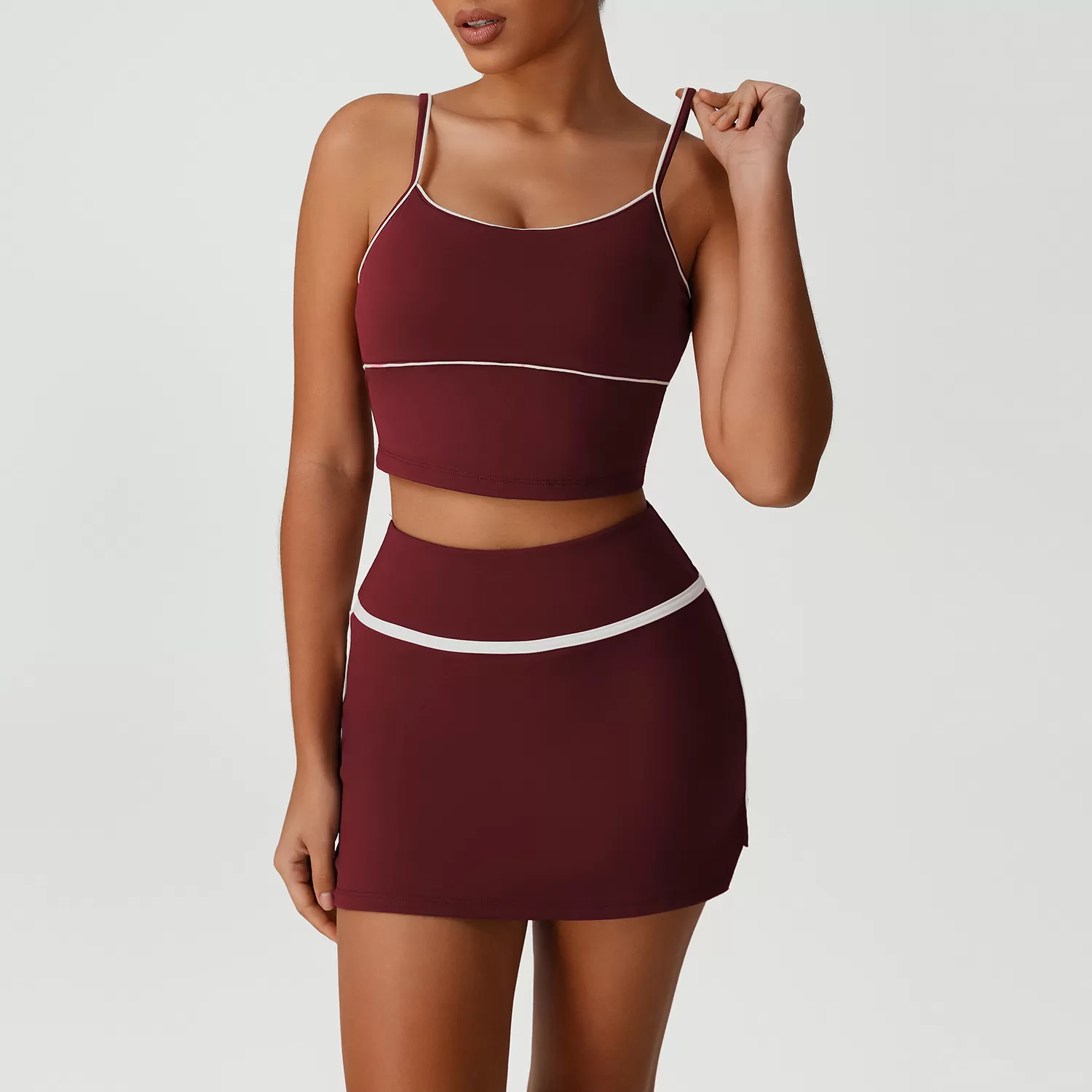 Yoga Bra Long Sleeve  2 in 1 Skirts Suit Golf Tennis Skirt 3 Piece Set Women FGBSM2531+SM2393