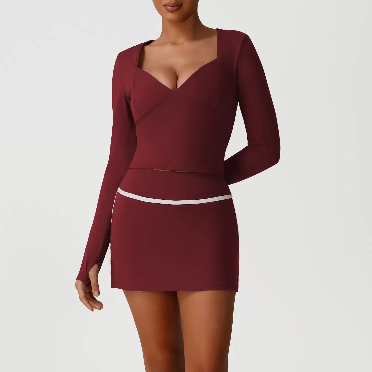 Yoga Bra Long Sleeve  2 in 1 Skirts Suit Golf Tennis Skirt 3 Piece Set Women FGBSM2531+SM2393