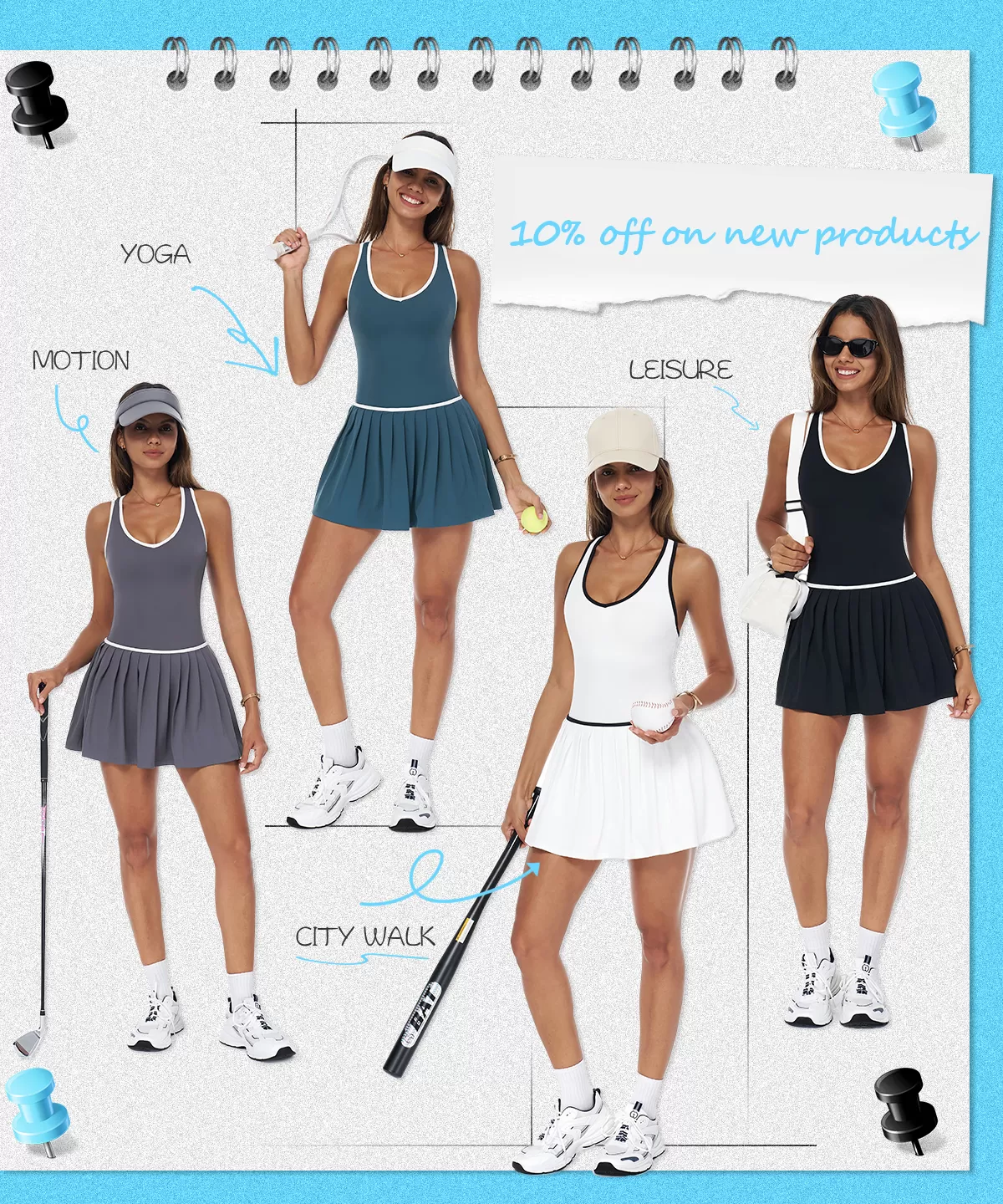 New Arrival: FGBELT3092 Tennis Dress — Built-in Bra | Pleated Skirt | Inner Shorts with Pockets