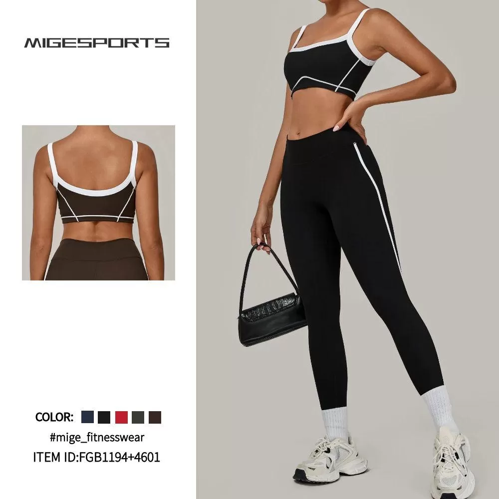 Custom Logo Activewear Bra High Waist Pants Yoga Gym 2 PCs Sets FGB1194+4601