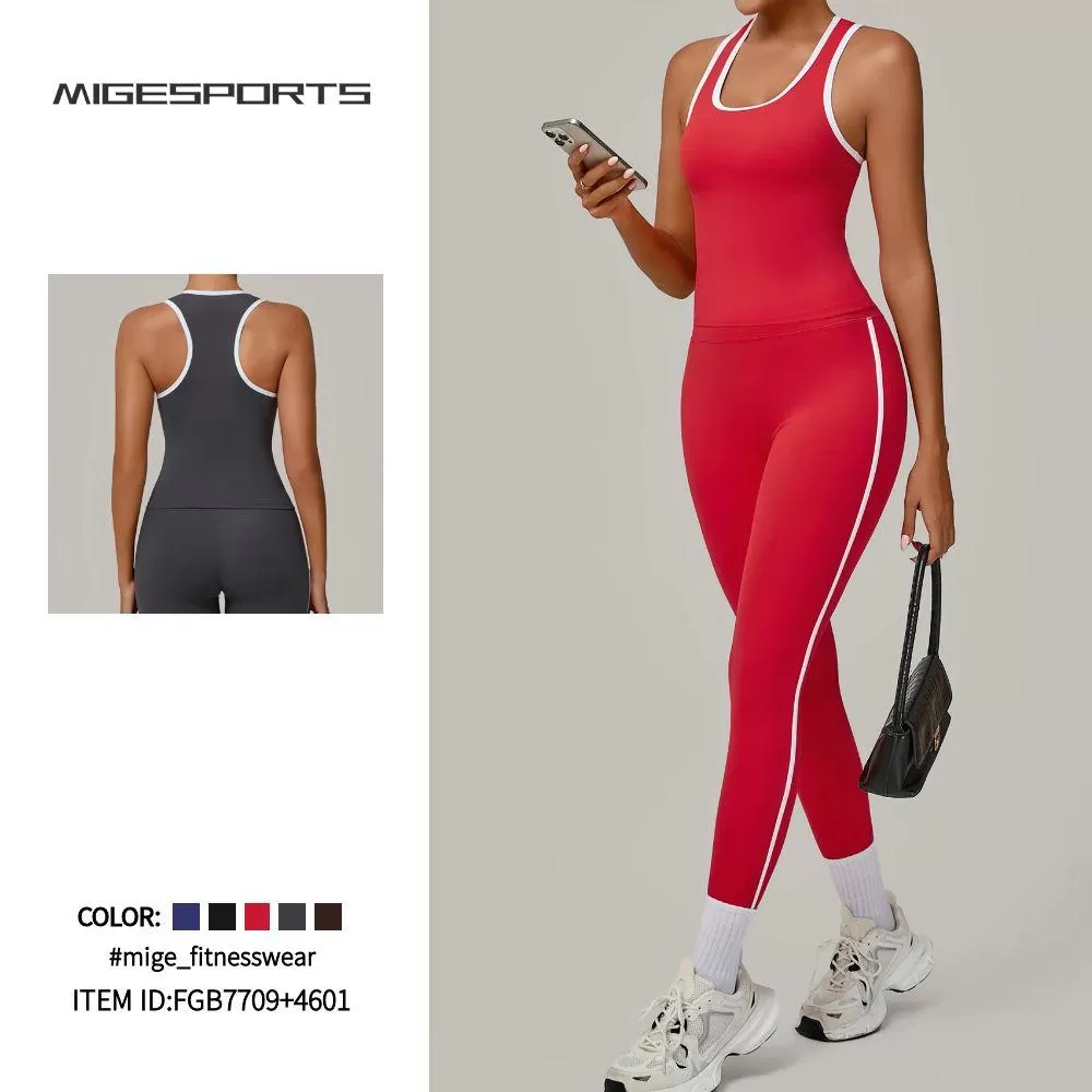 Gym 2 Piece Fitness Sports Suit Sleeveless Shirts Vest Top Legging Outfit Yoga Sets FGB7709+4601