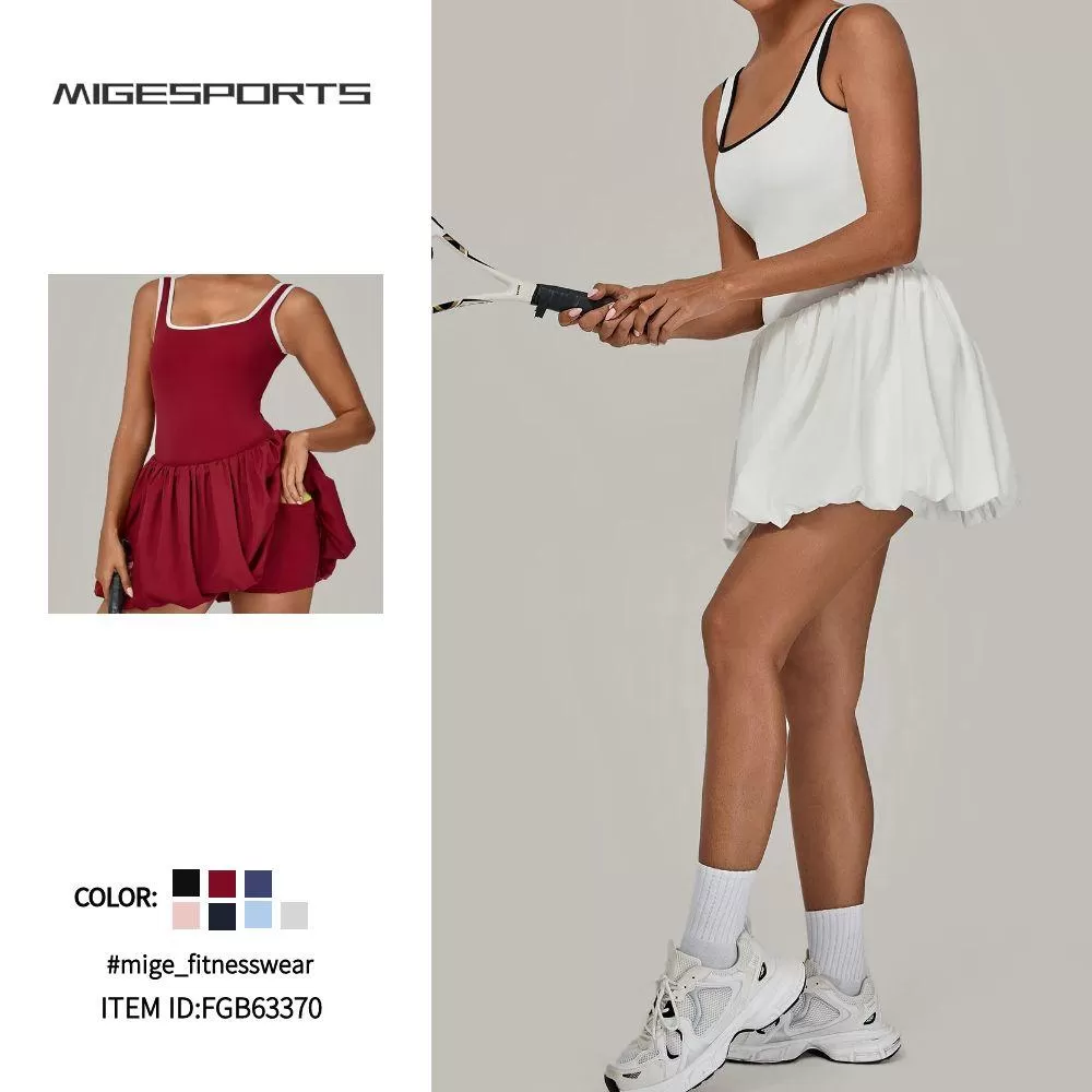 Women's Summer Sleeveless Yoga Dress Tight Sports Dress Form-fitting Tennis Skirts FGB63370