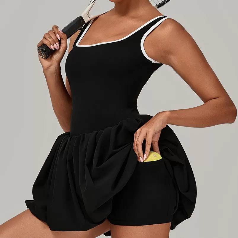 Women's Summer Sleeveless Yoga Dress Tight Sports Dress Form-fitting Tennis Skirts FGB63370