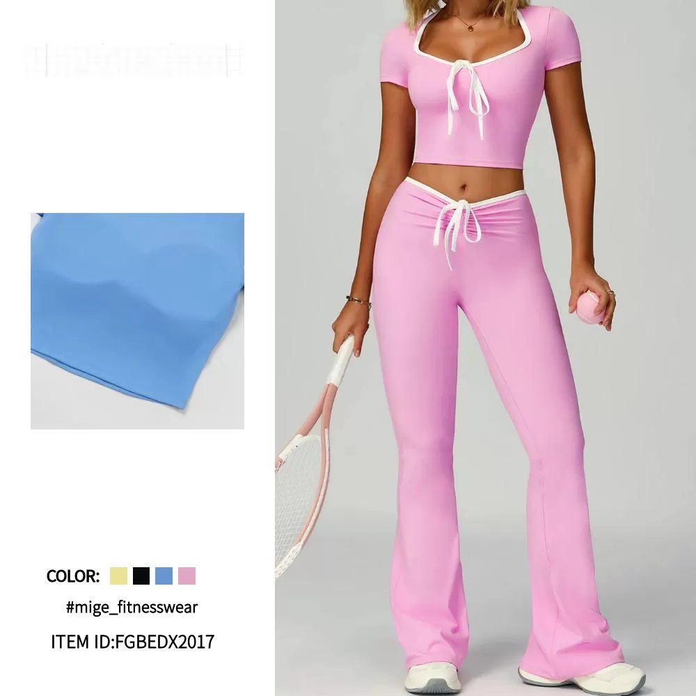 Women's Tennis Clothing Bright Color Fitness Golf Shirt V-neck Design yoga set FGBEDX2017
