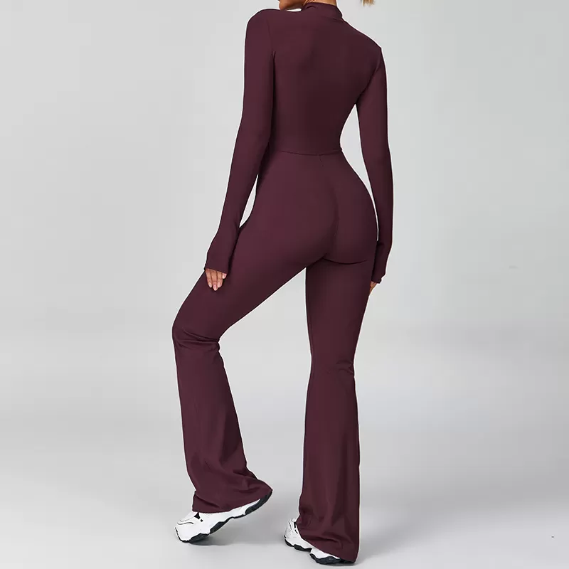 Sportswear Bodysuits Top Zip Long Gym Yoga One Piece Flare Fitness Jumpsuits for WomenHigh Quality FGBELT2012