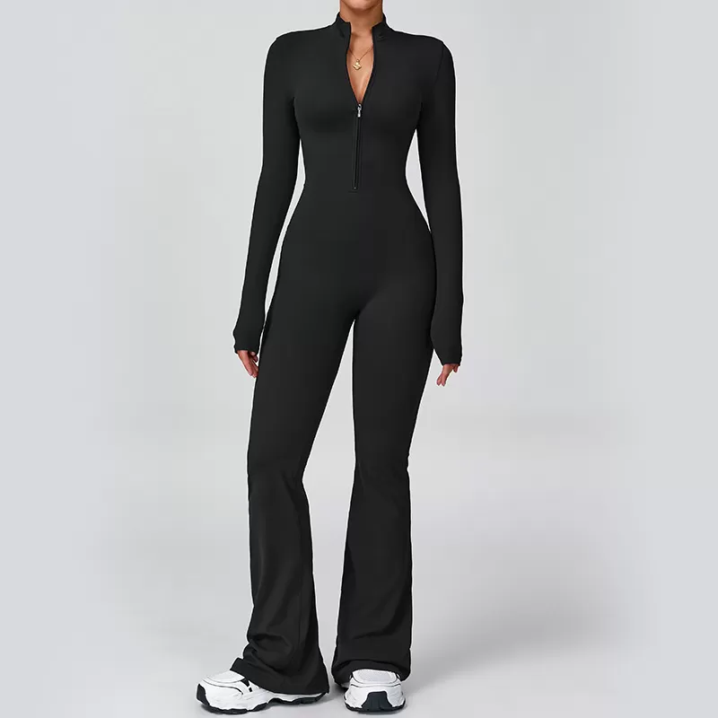 Sportswear Bodysuits Top Zip Long Gym Yoga One Piece Flare Fitness Jumpsuits for WomenHigh Quality FGBELT2012