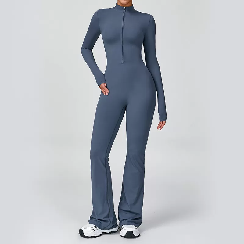 Sportswear Bodysuits Top Zip Long Gym Yoga One Piece Flare Fitness Jumpsuits for WomenHigh Quality FGBELT2012