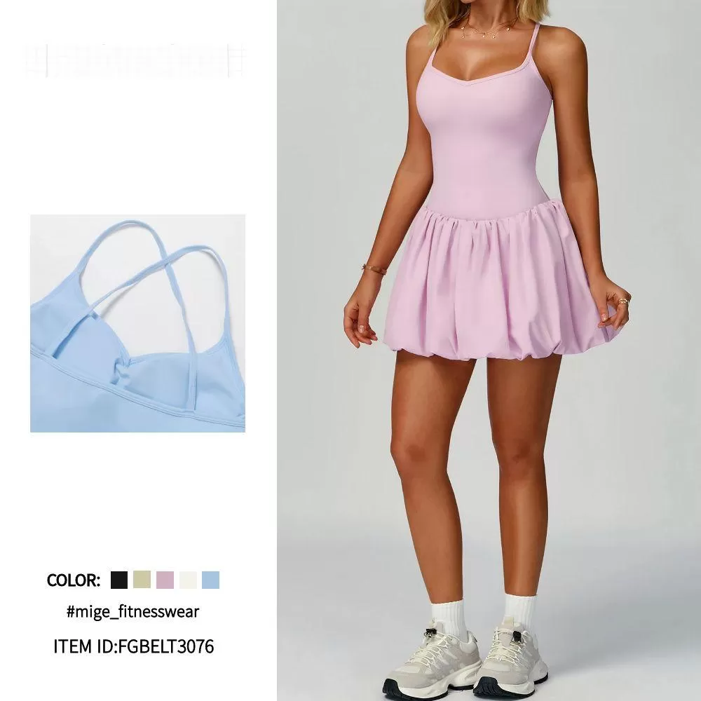 Tennis Dress Suspender With Build Cross Back Tennis Skirt Inside Shorts for Women FGBELT3076