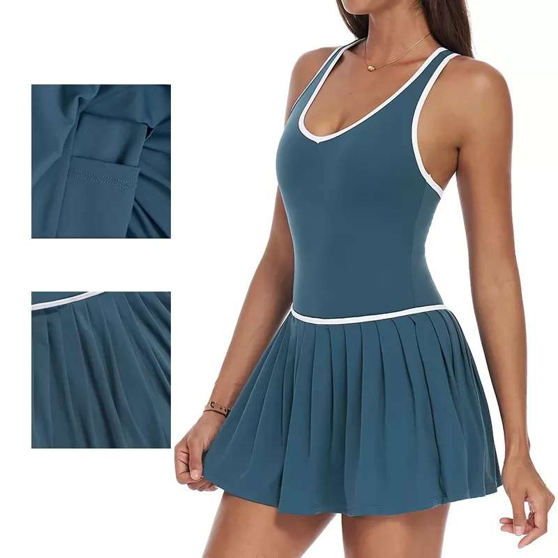 Women's  Pleated Sports Vest Tennis Dress Yoga Fitness Tennis Skirts FGBELT3092