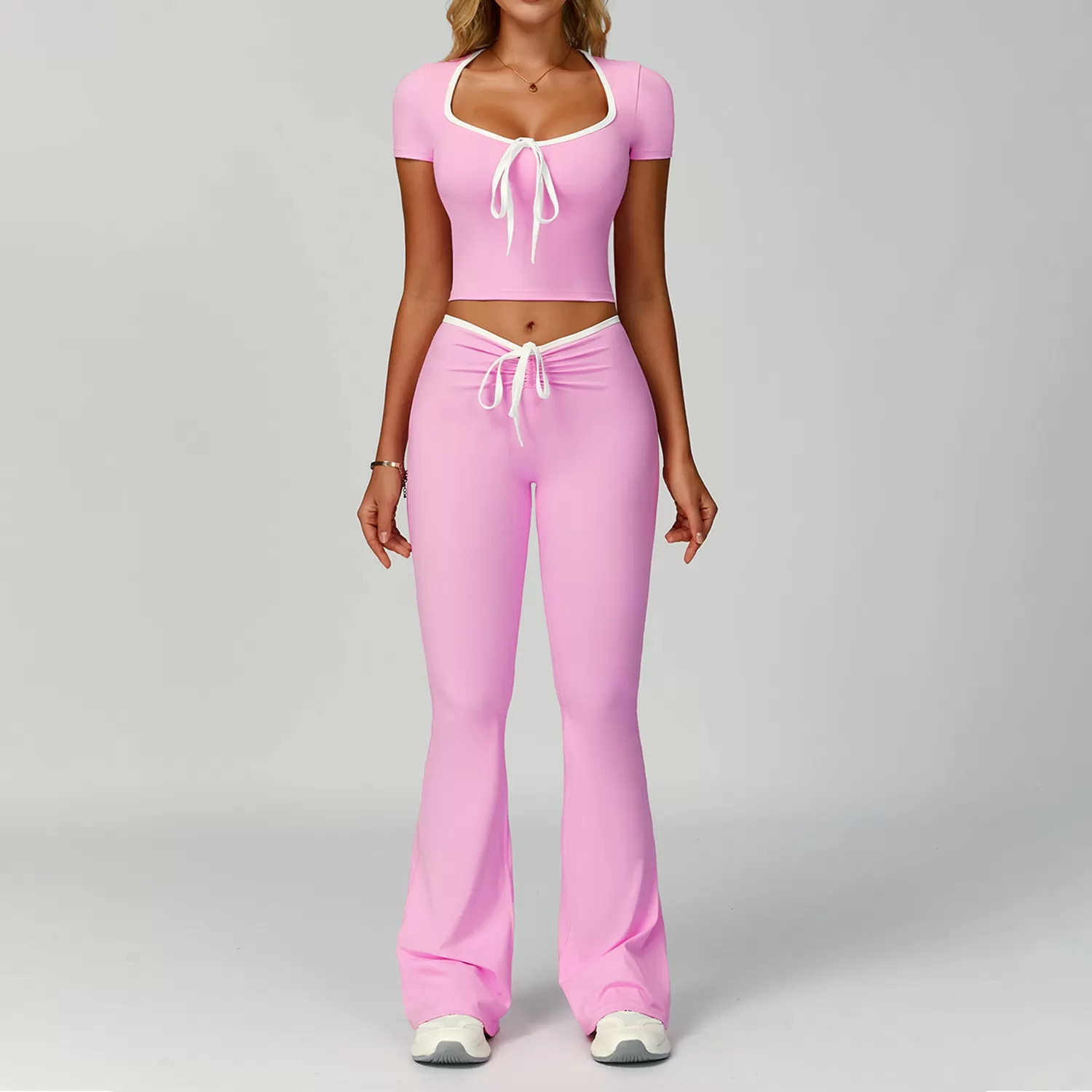 Gym Short Sleeve Tops Hairband Workout suits Long Pants Yoga Sets for Women FGBTZ2017