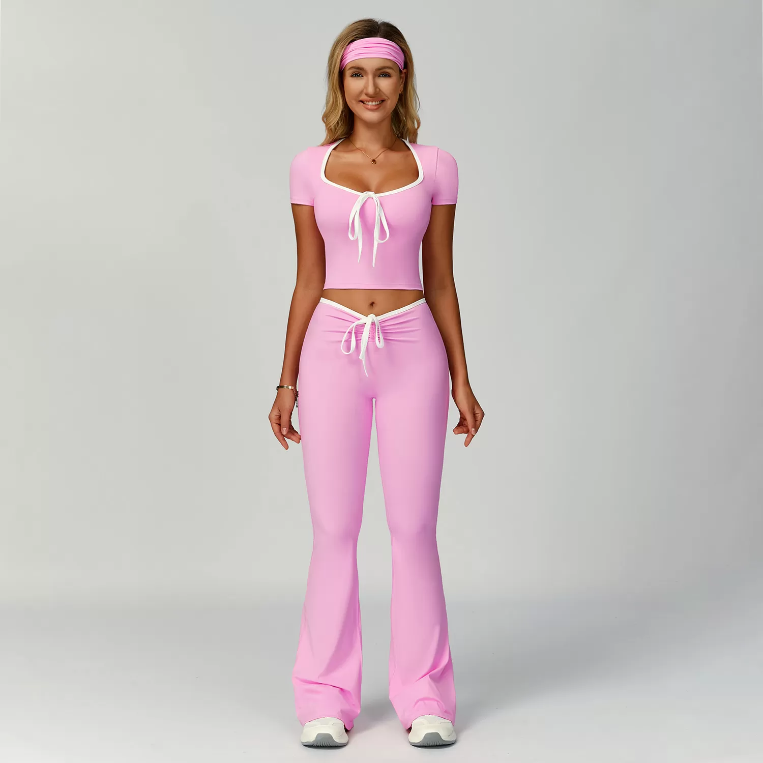 Pink Short Sleeve+Long Pants+Hairband