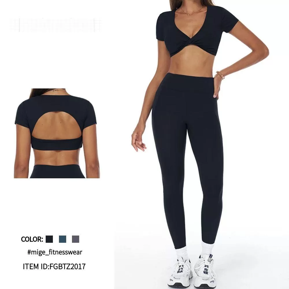 Women Yoga Fitness Wear Short Sleeve Backless wear Long Leggings yoga set FGBTZ3092