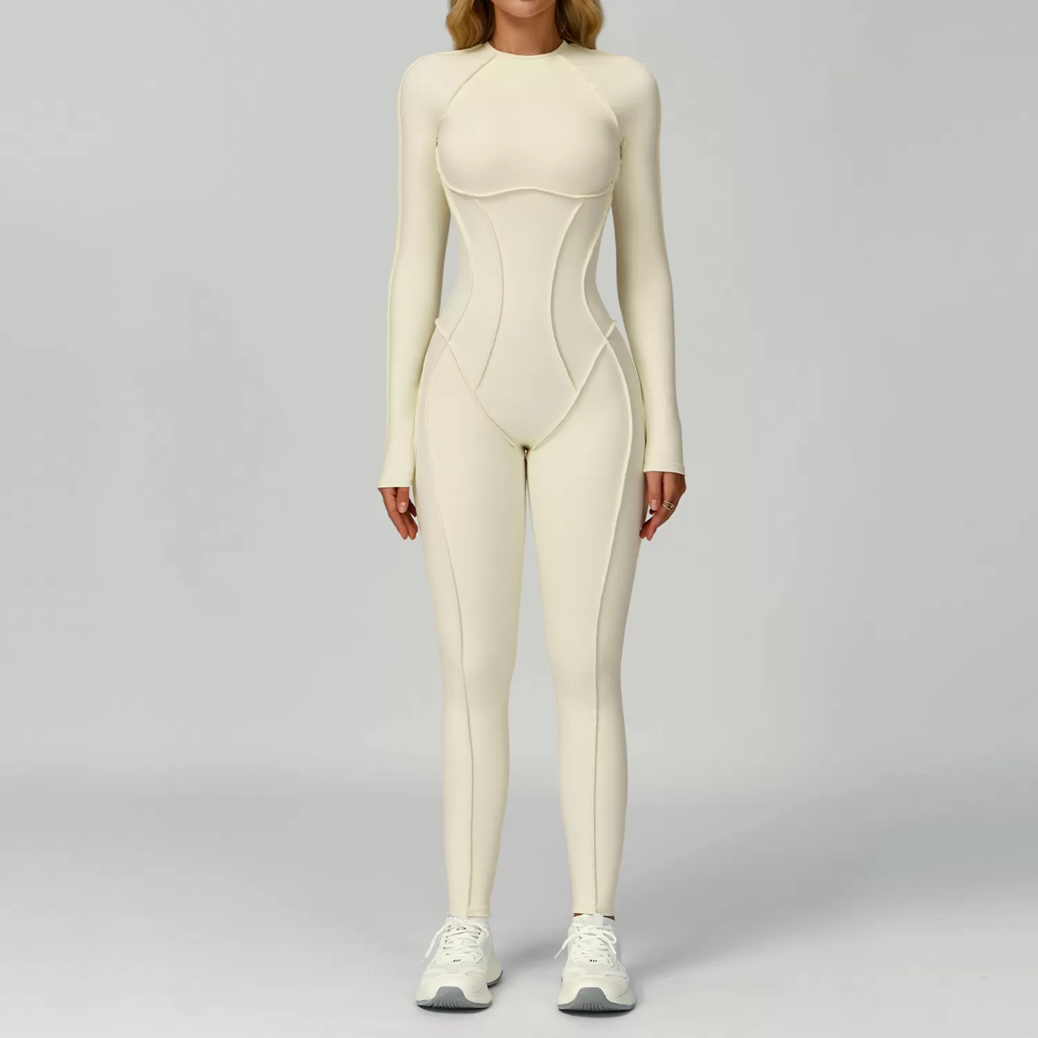 One Piece Long Sleeve Bodysuit Backless Three-dimensional Line Gym Yogasuit Women FGBELT9319
