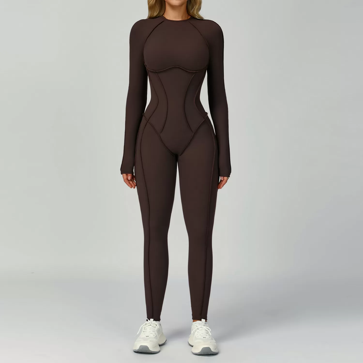 One Piece Long Sleeve Bodysuit Backless Three-dimensional Line Gym Yogasuit Women FGBELT9319