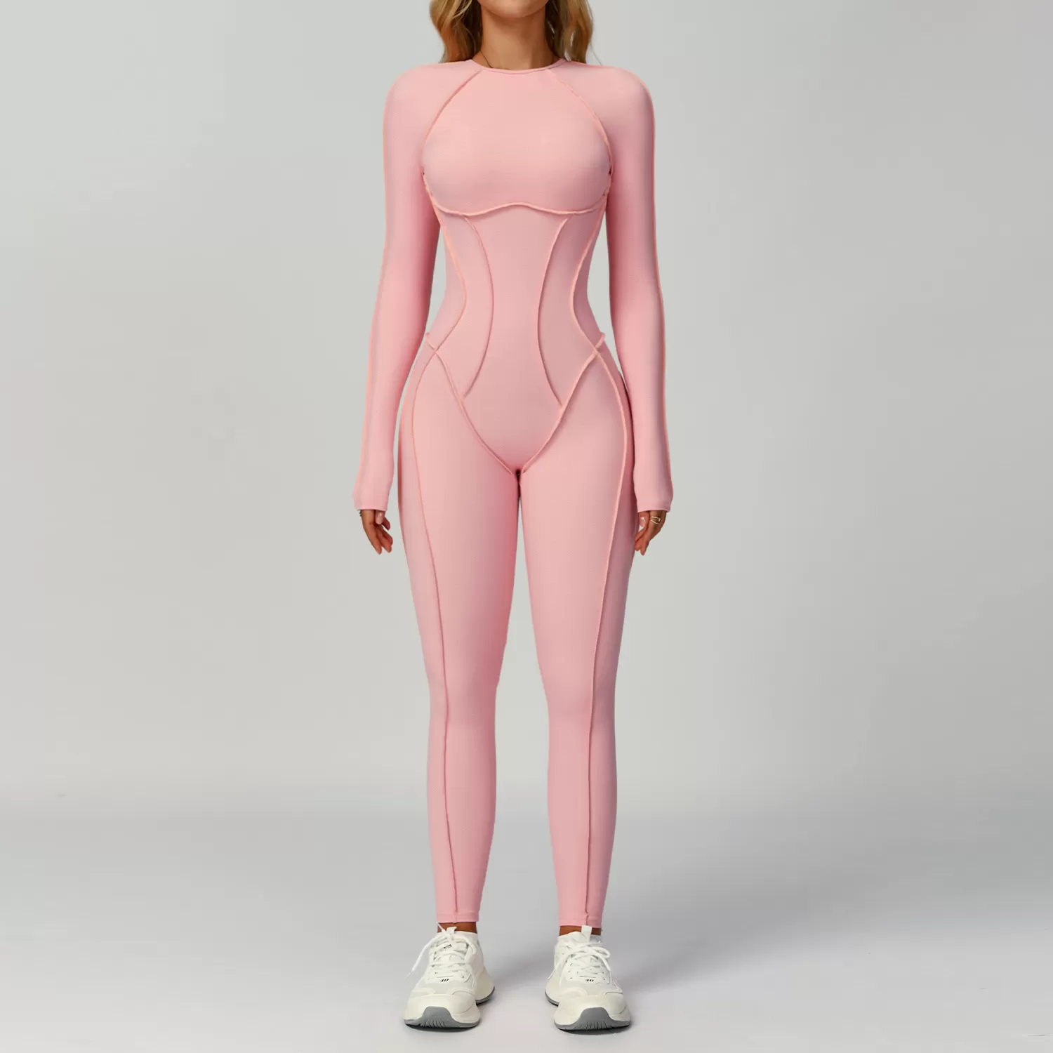 One Piece Long Sleeve Bodysuit Backless Three-dimensional Line Gym Yogasuit Women FGBELT9319