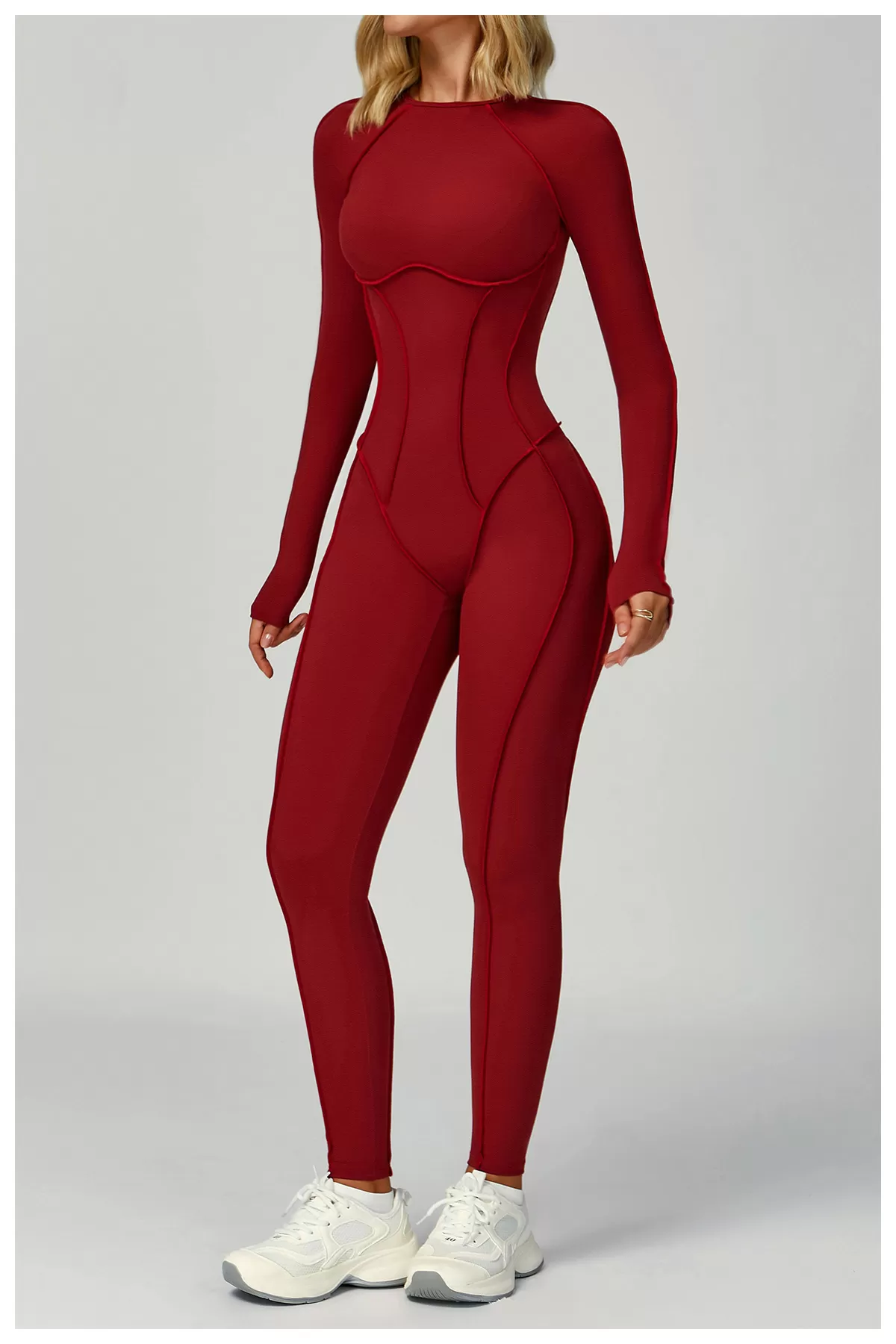 One Piece Long Sleeve Bodysuit Backless Three-dimensional Line Gym Yogasuit Women FGBELT9319