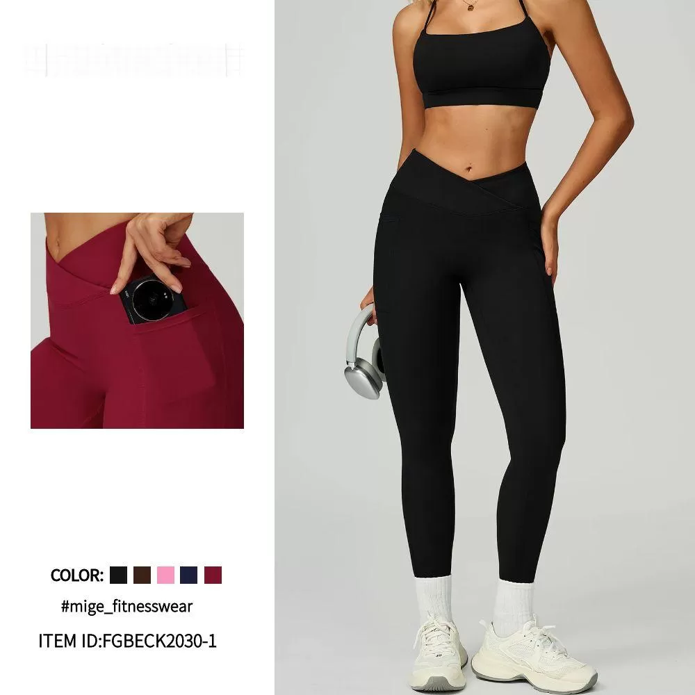 Yoga Legging With Side Pocket v Design Gym Fitness Leggings for Women FGBECK2030-1
