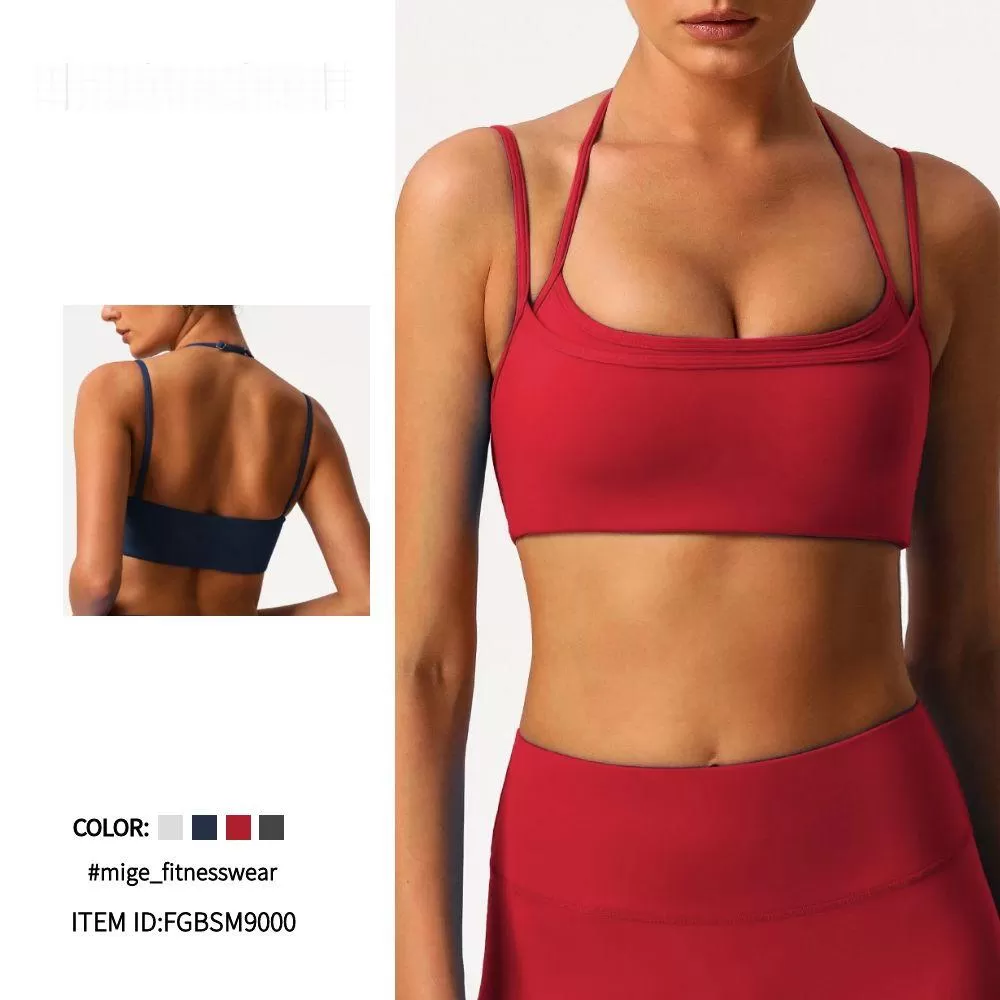 Double-layer Style Halter-neck Back Gym Fitness Yoga Bra Fitness Adjustable Yoga Sports Bra FGBSM9000