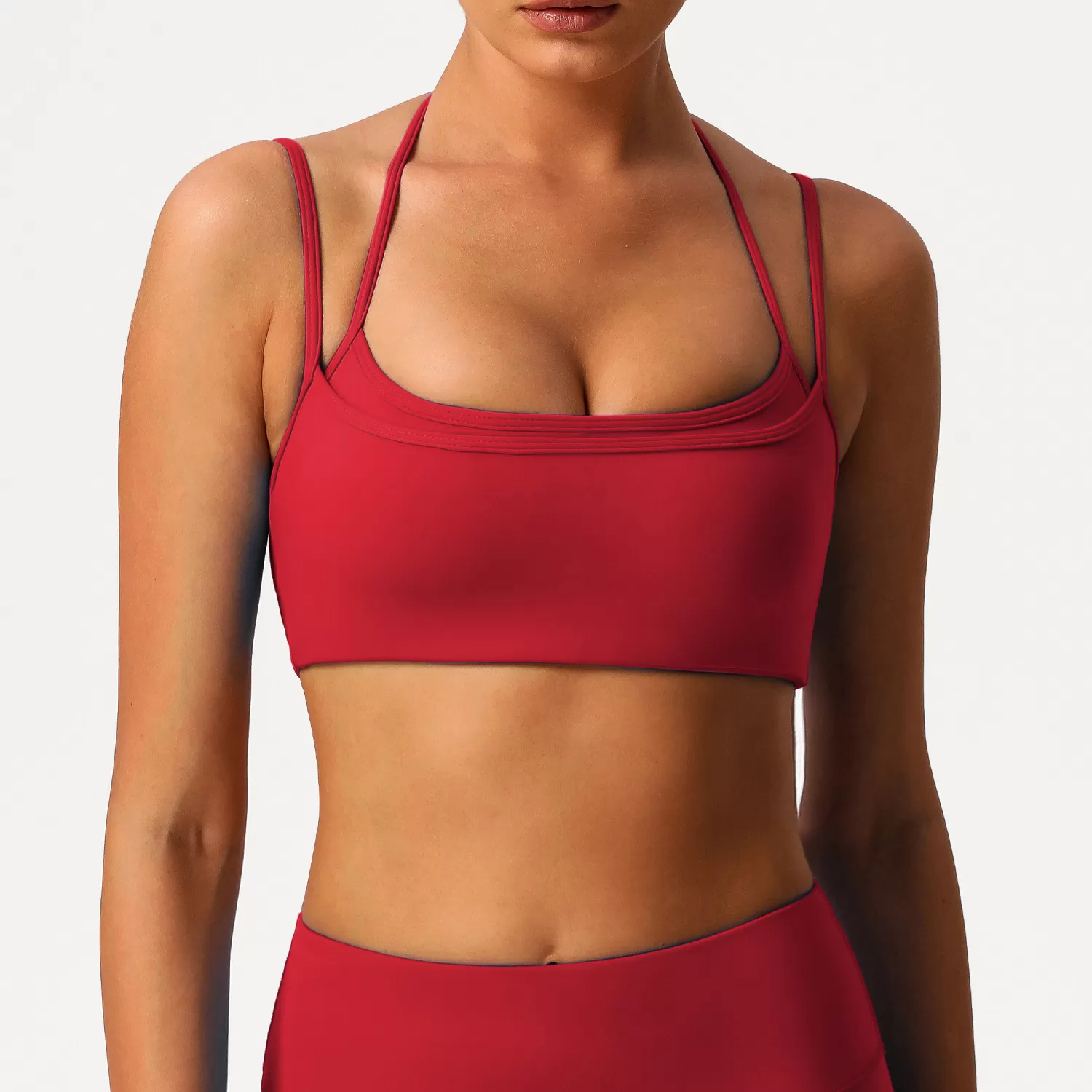 Double-layer Style Halter-neck Back Gym Fitness Yoga Bra Fitness Adjustable Yoga Sports Bra FGBSM9000