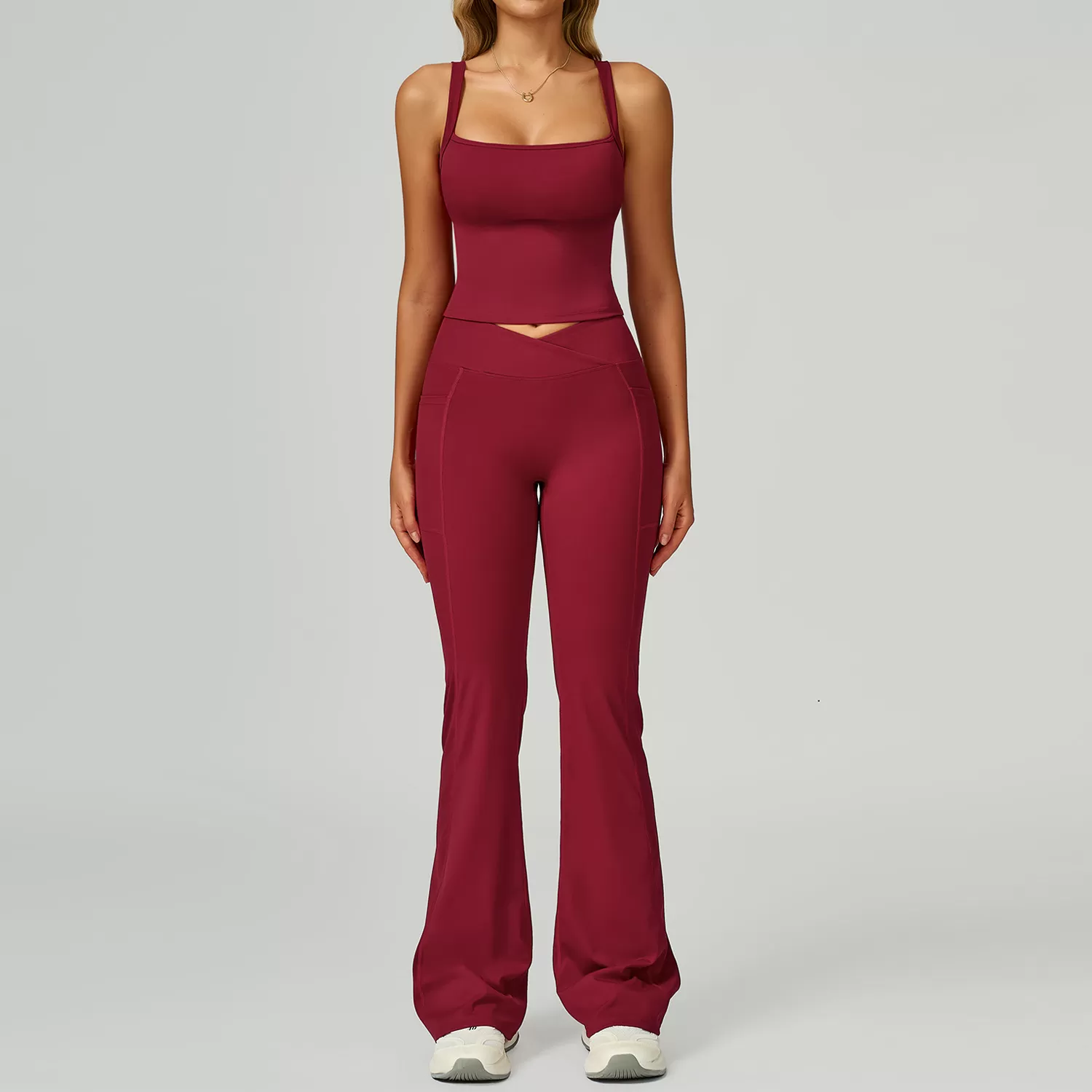 Cherry Red singlet+bell-bottom pants