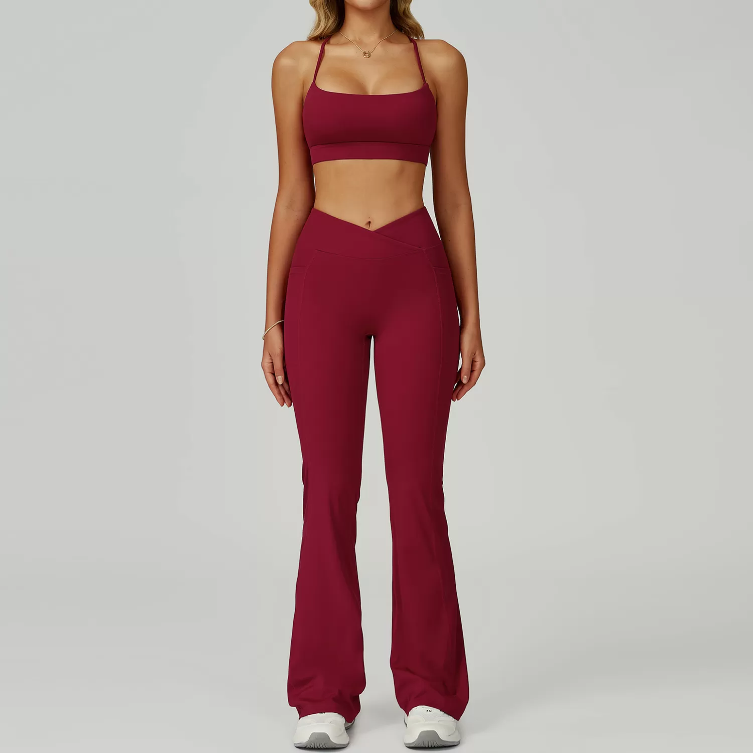 Cherry Red bra+bell-bottom pants