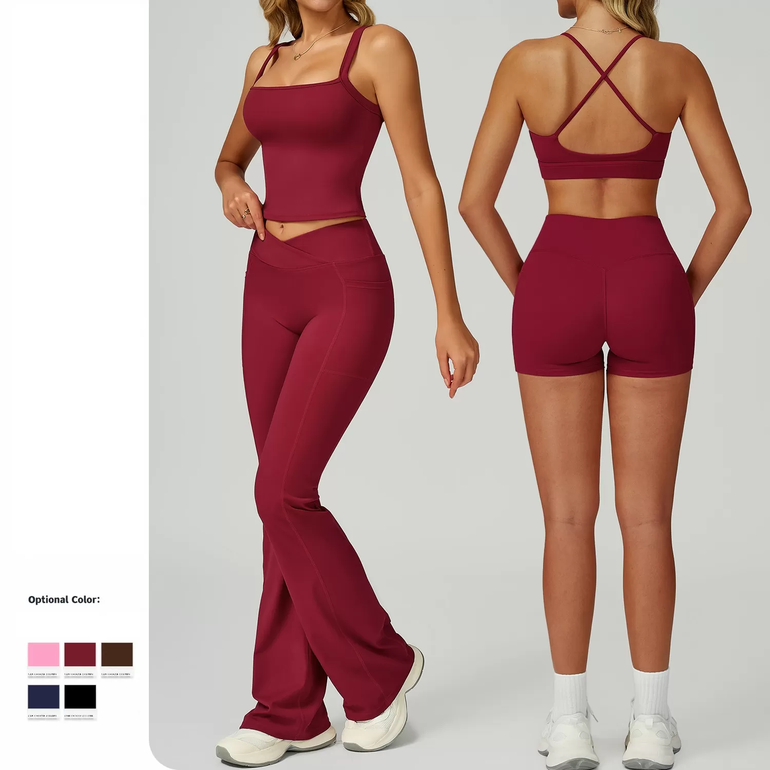 Women Gym Clothing Wear Sports Bra Vest Shorts Yoga Leggings Pants Set Fitness Gym 5PCS Set FGBTZ2030