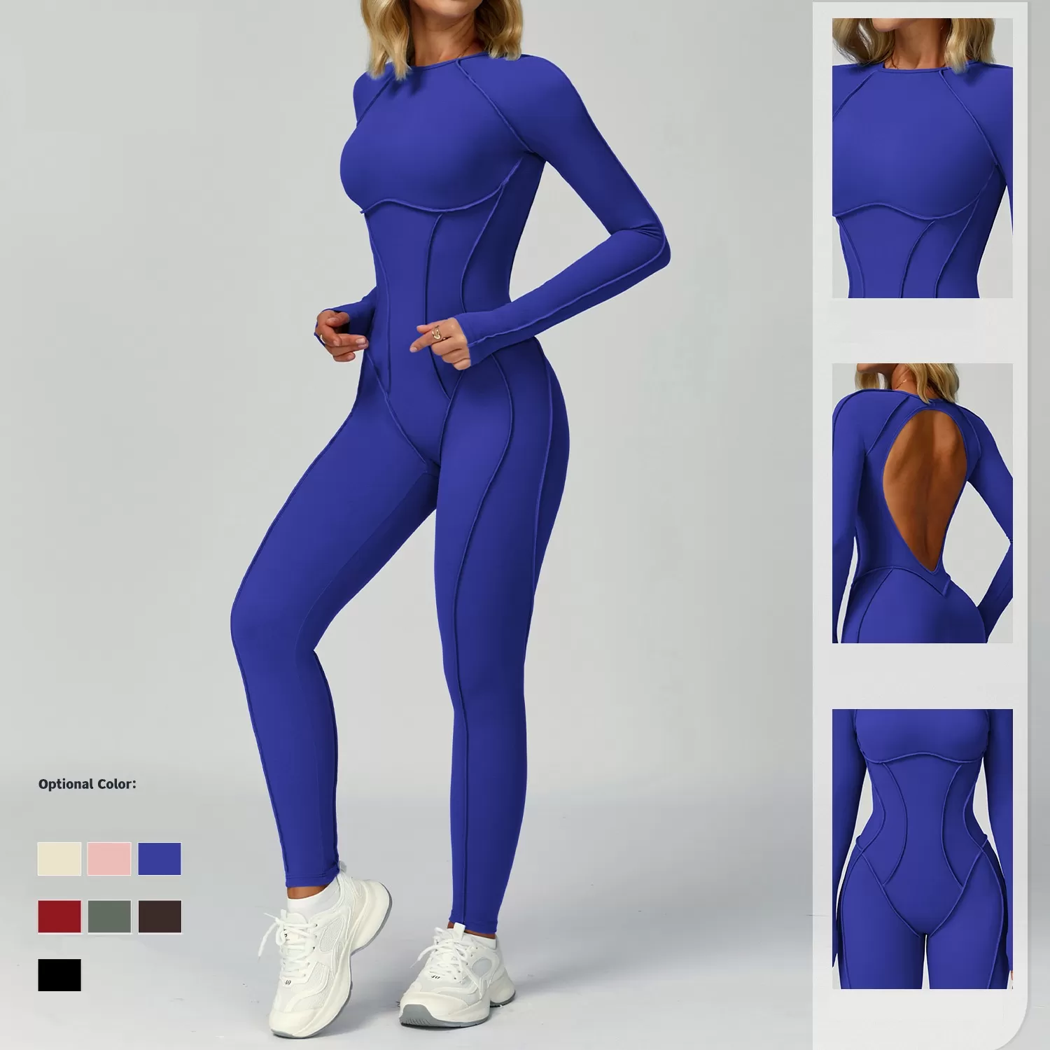 One Piece Long Sleeve Bodysuit Backless Three-dimensional Line Gym Yogasuit Women FGBELT9319