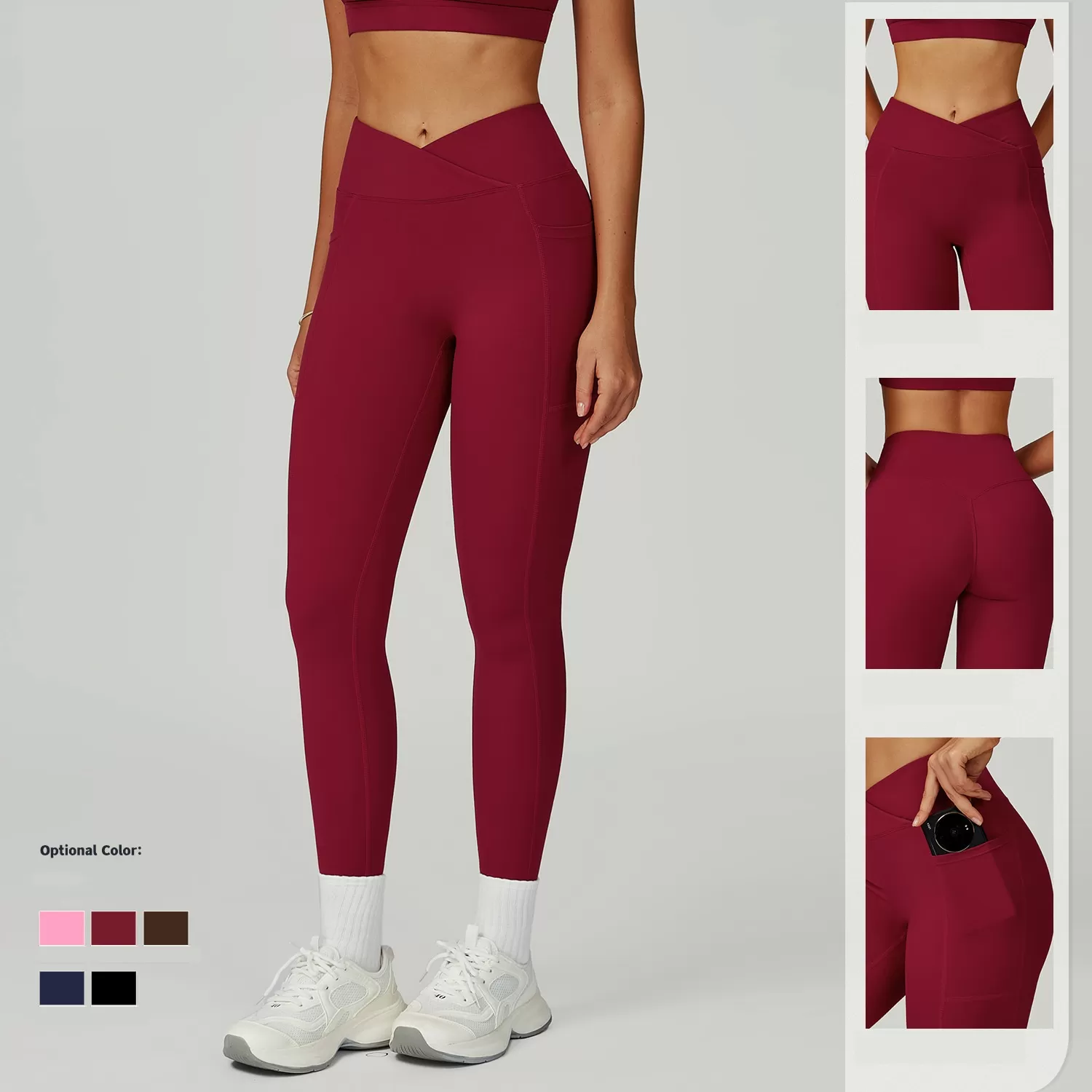 Yoga Legging With Side Pocket v Design Gym Fitness Leggings for Women FGBECK2030-1