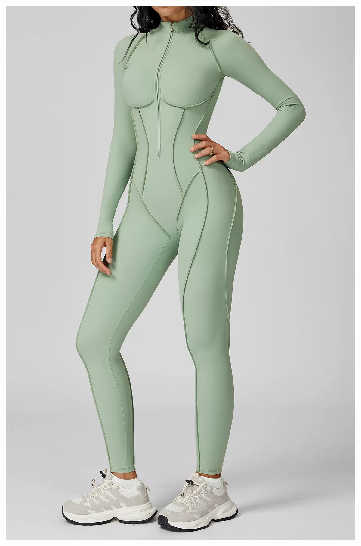 3 D Lines Fitness Jumpsuits Zip Long One Piece Gym Yoga FGBELT9326