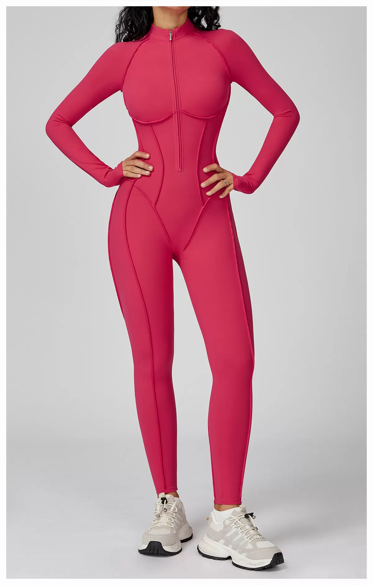 3 D Lines Fitness Jumpsuits Zip Long One Piece Gym Yoga FGBELT9326