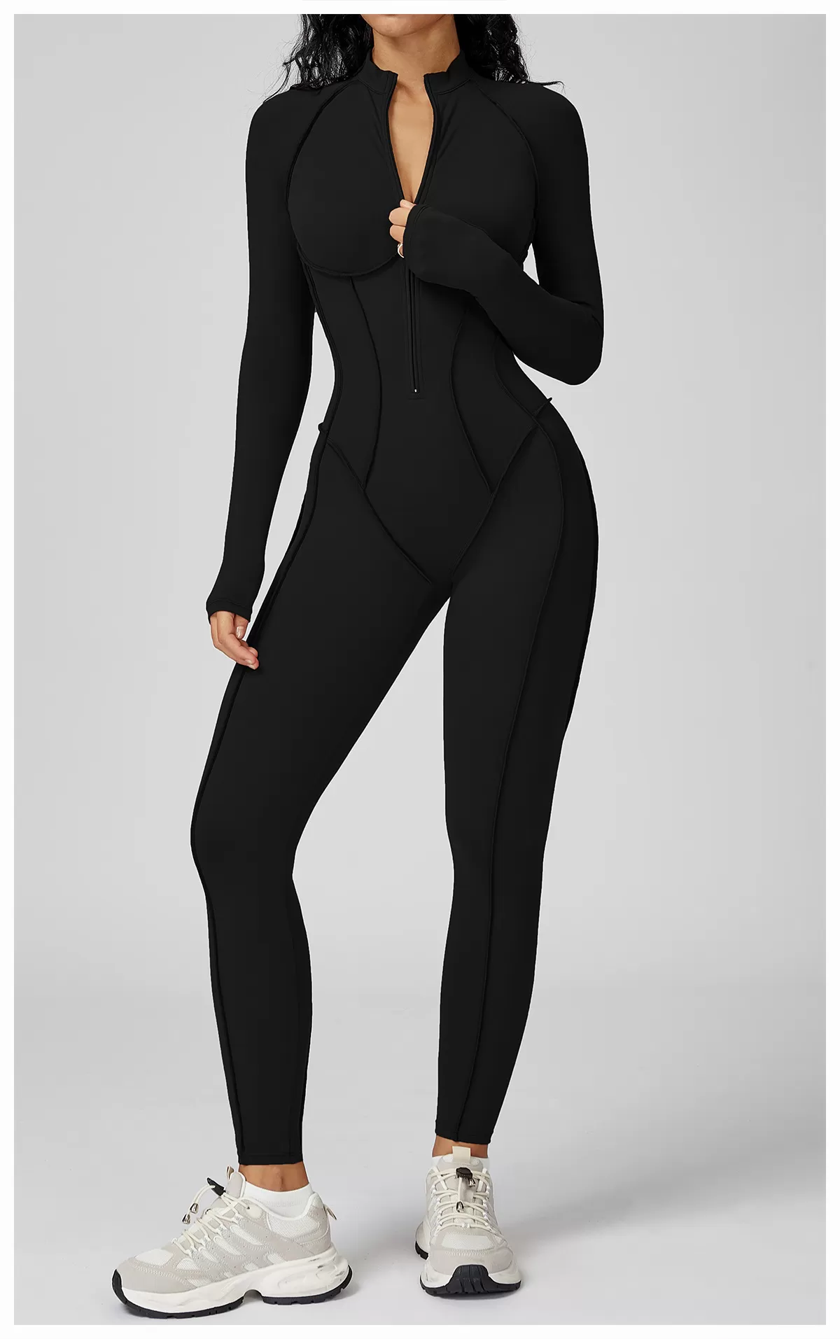 3 D Lines Fitness Jumpsuits Zip Long One Piece Gym Yoga FGBELT9326