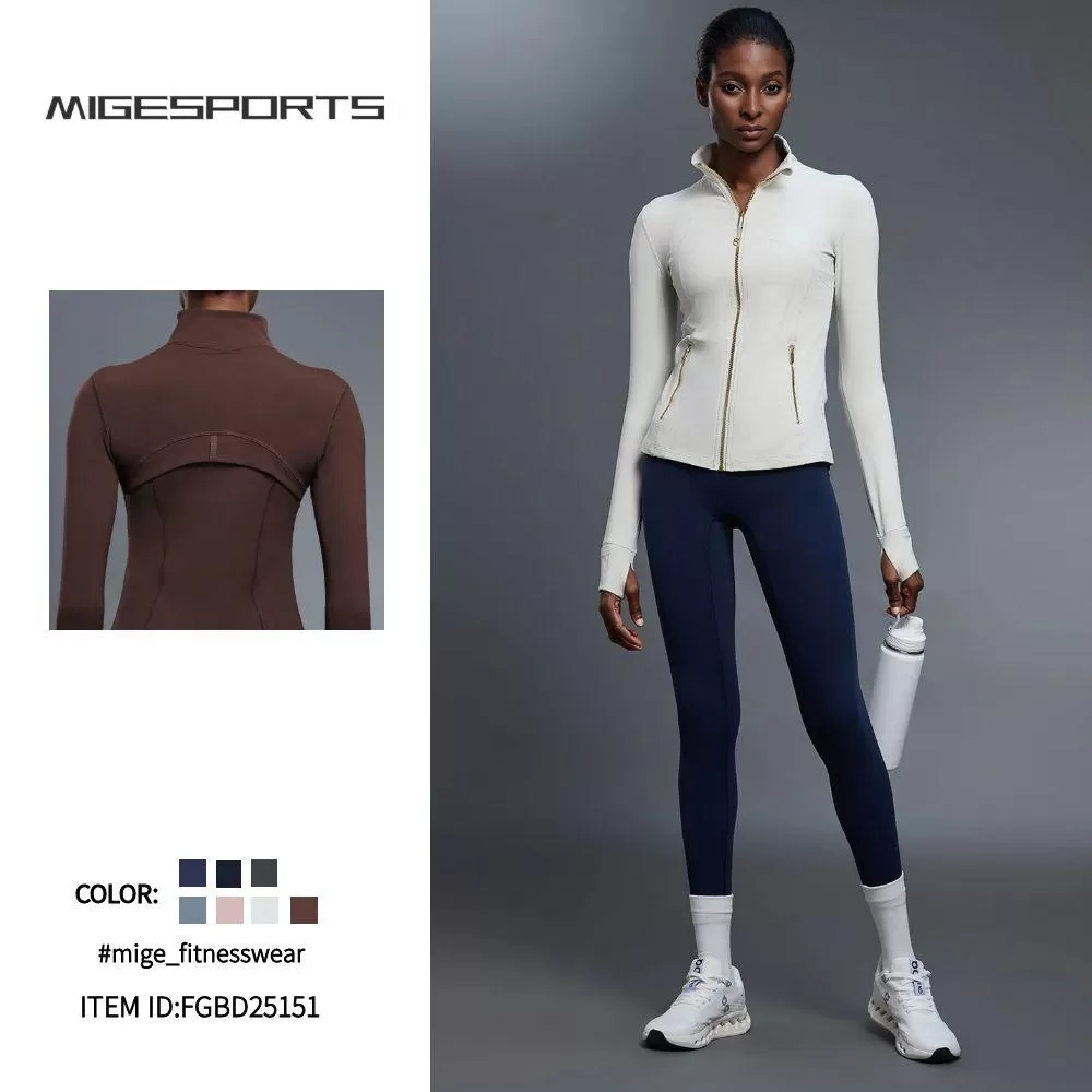 Women's Gym  Zip up Stand Collar Zip-Up Yoga Sleeve Sports Jacket FGBD25151