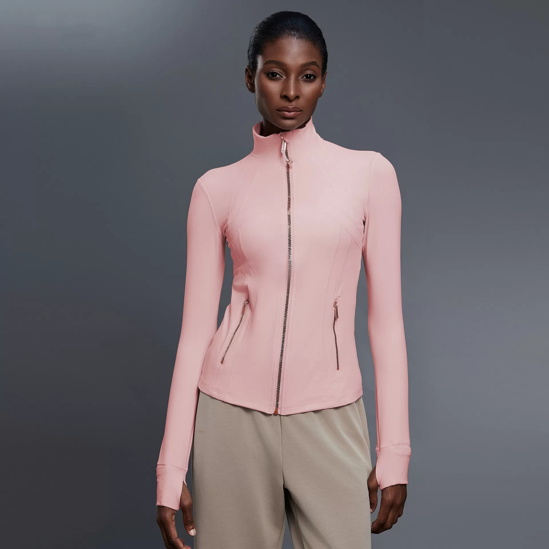 Women's Gym  Zip up Stand Collar Zip-Up Yoga Sleeve Sports Jacket FGBD25151