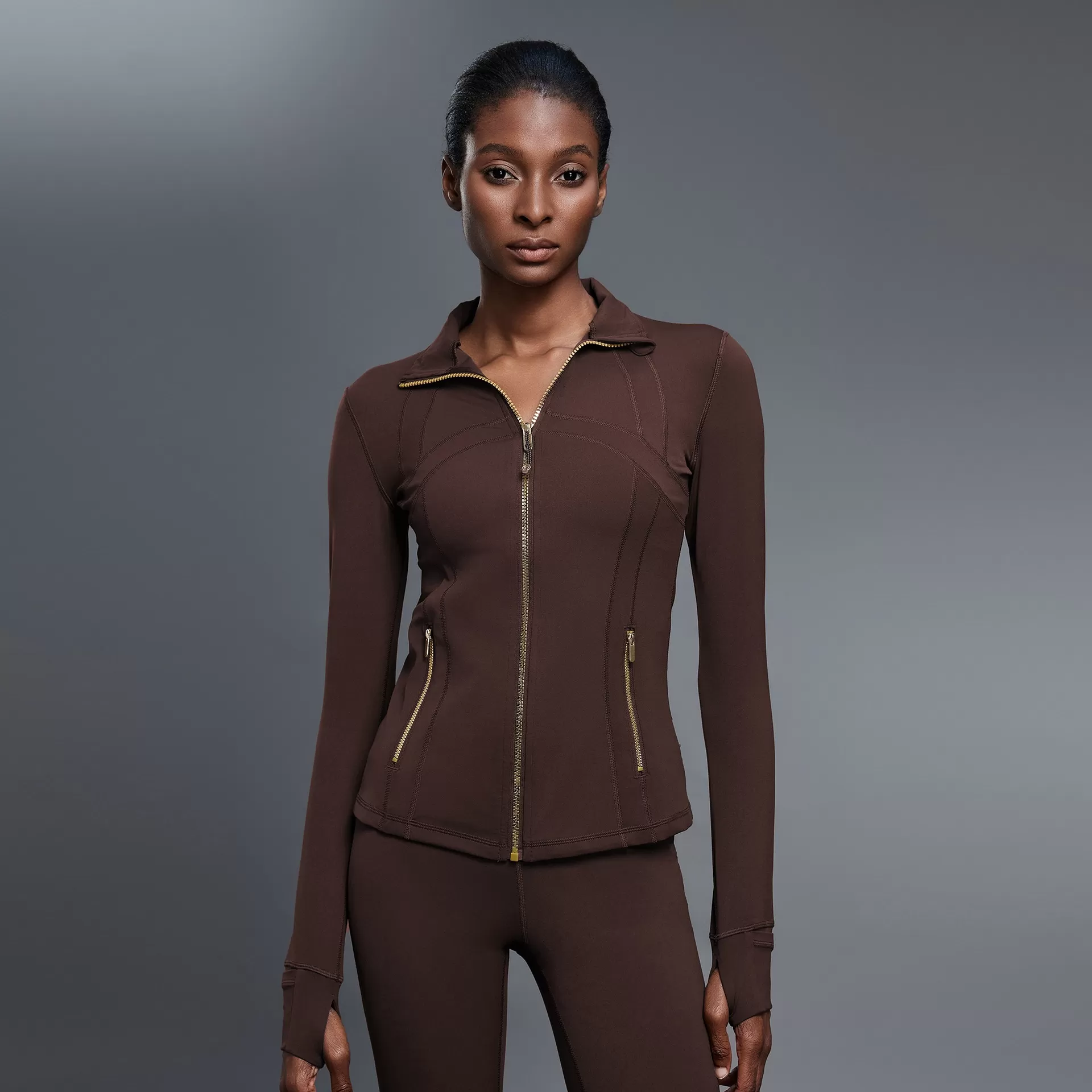 Women's Gym  Zip up Stand Collar Zip-Up Yoga Sleeve Sports Jacket FGBD25151