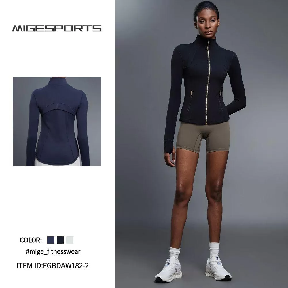 Custom Logo Zipper Women Jacket With Thumb Hole Soft Stretchy Long Sleeve Top FGBDAW182-2