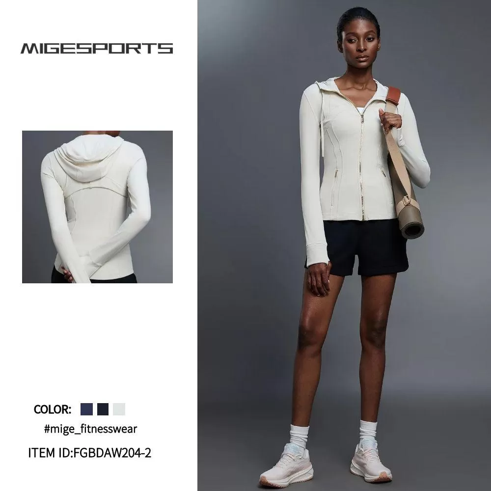 Custom Logo Zipper Women Hooded Jacket With Thumb Hole Soft Stretchy Long Sleeve Top FGBDAW204-2