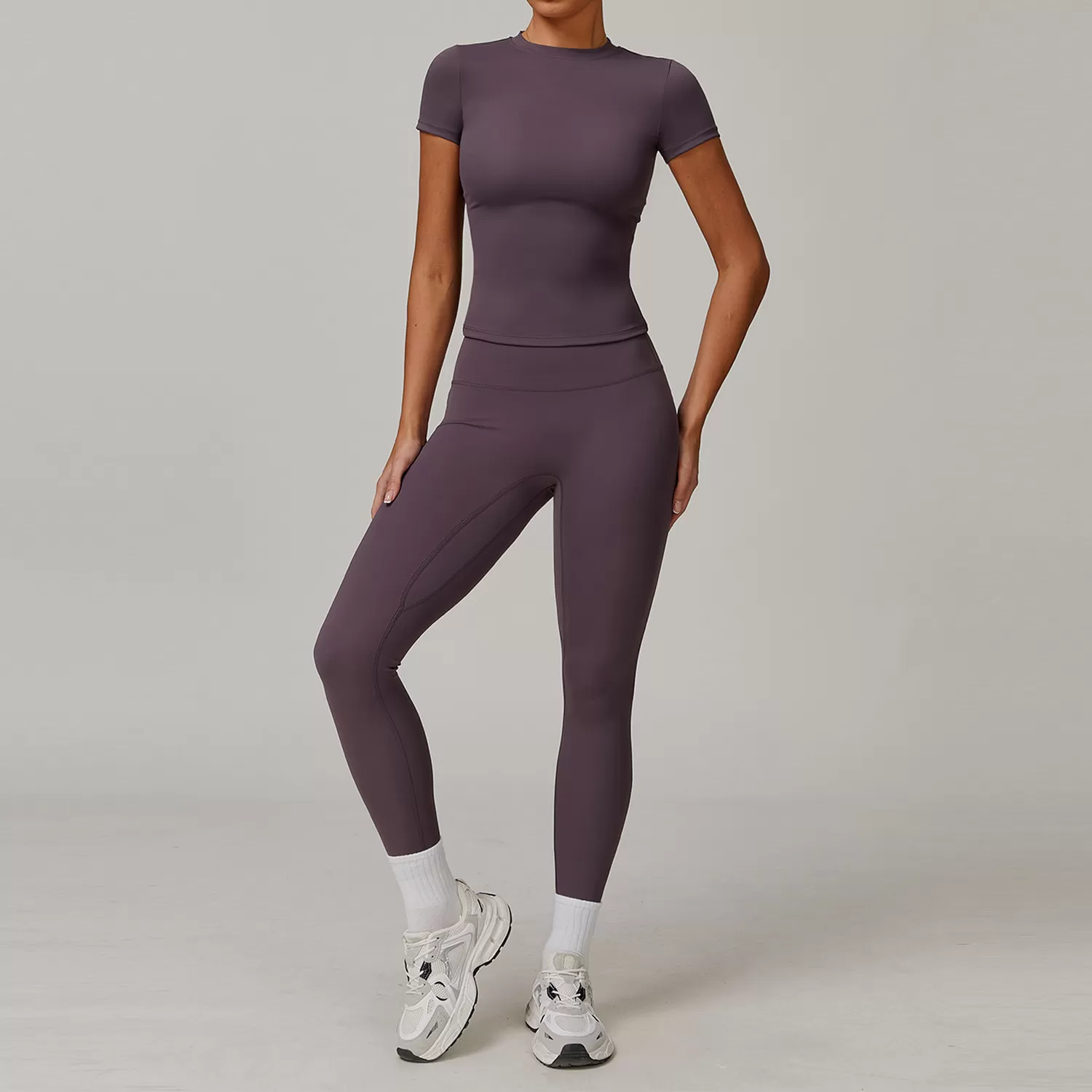 Eggplant short sleeves+leggings