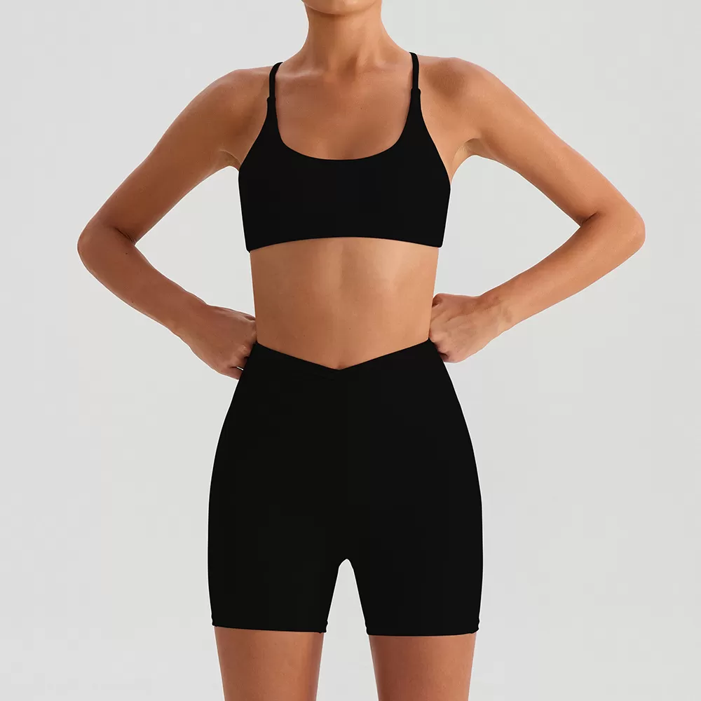 4pcs Set Fitness Gym Set V Neck design Set Sport Suit FGBYW560+YW564+YW562