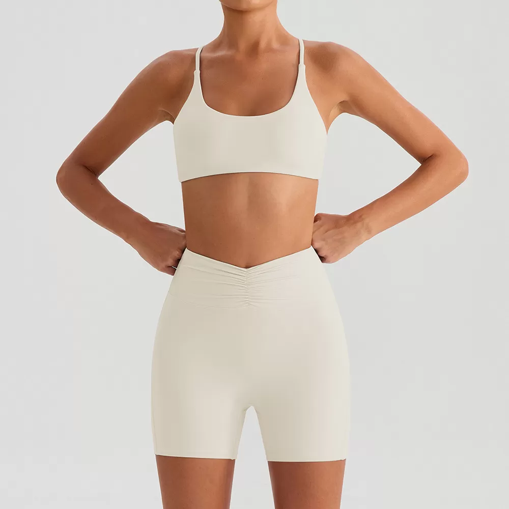 4pcs Set Fitness Gym Set V Neck design Set Sport Suit FGBYW560+YW564+YW562