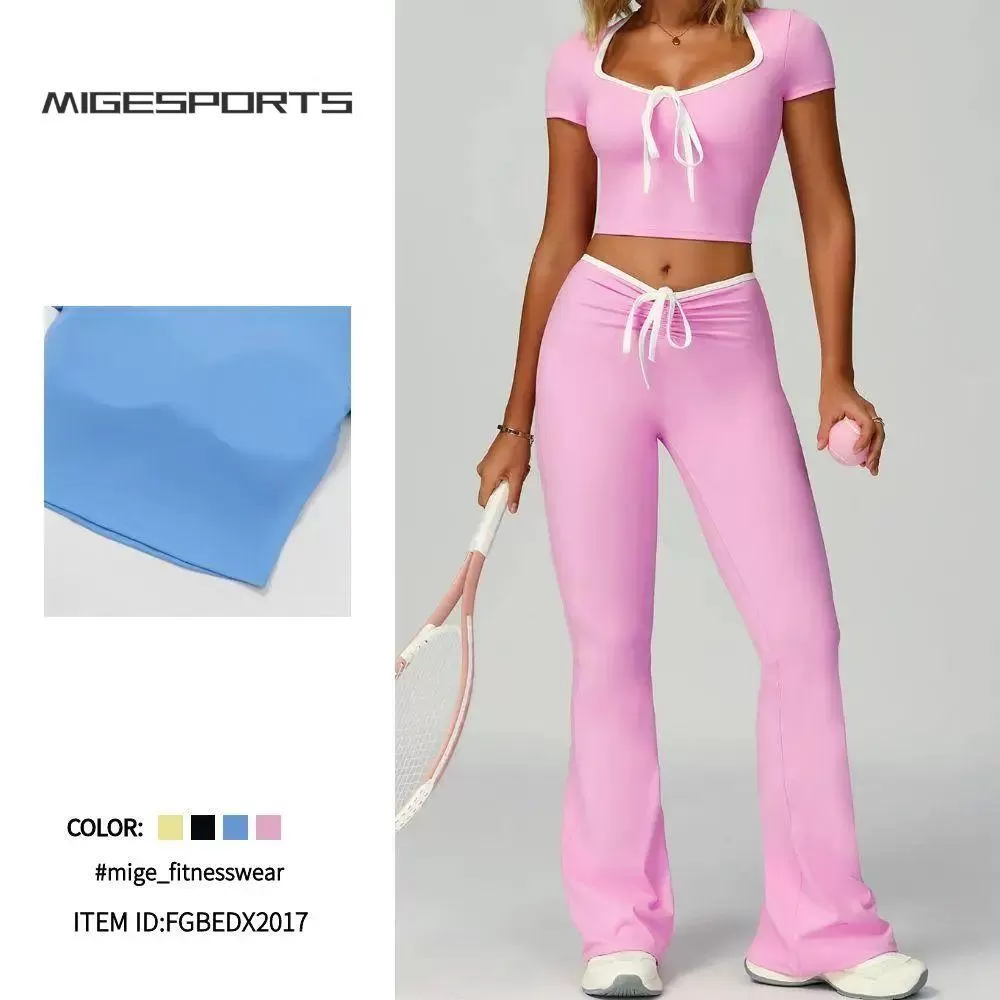 Women's Tennis Clothing Bright Color Fitness Golf Shirt V-neck Design yoga set FGBEDX2017