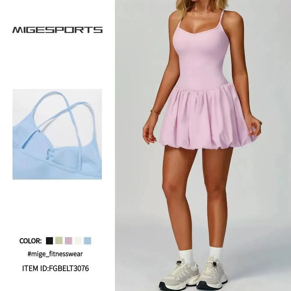 Tennis Dress Suspender With Build Cross Back Tennis Skirt Inside Shorts for Women FGBELT3076
