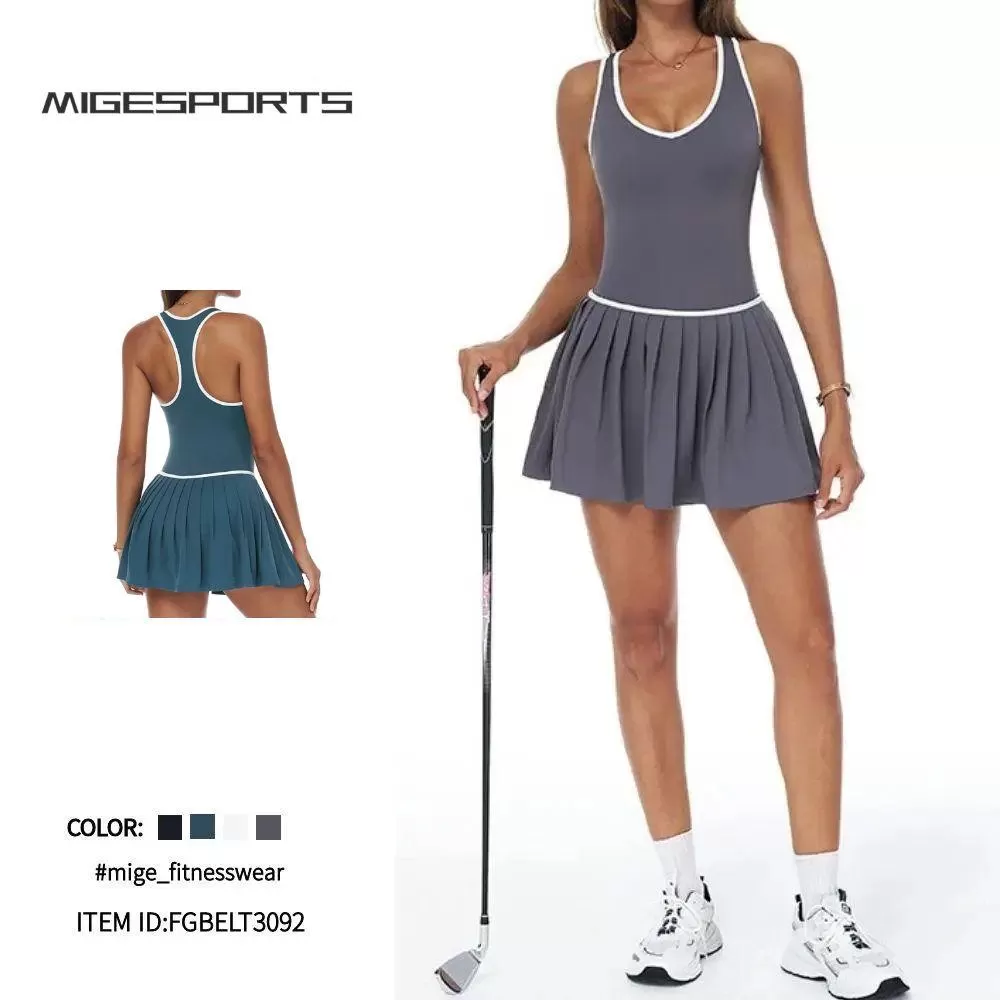 Women's  Pleated Sports Vest Tennis Dress Yoga Fitness Tennis Skirts FGBELT3092