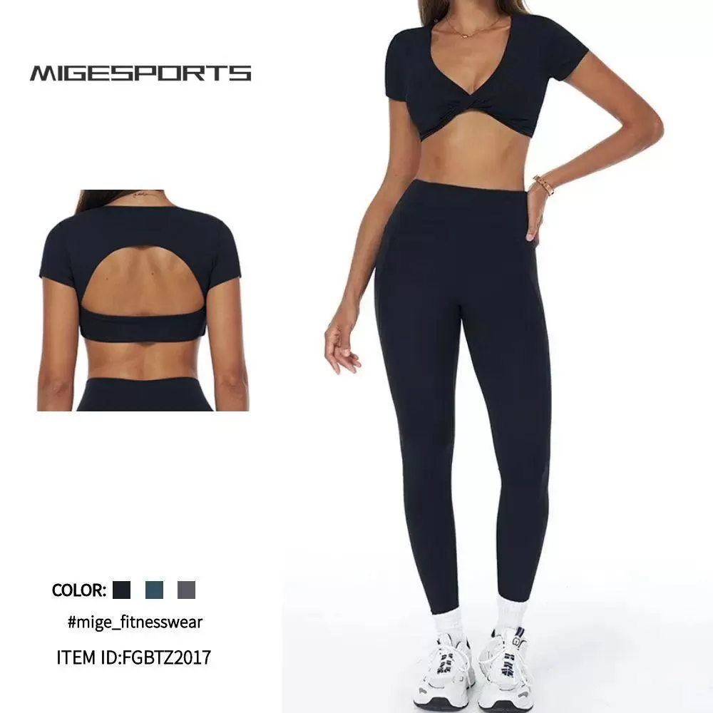 Women Yoga Fitness Wear Short Sleeve Backless wear Long Leggings yoga set FGBTZ3092