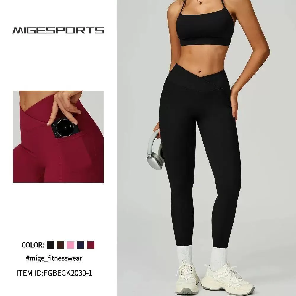 Yoga Legging With Side Pocket v Design Gym Fitness Leggings for Women FGBECK2030-1