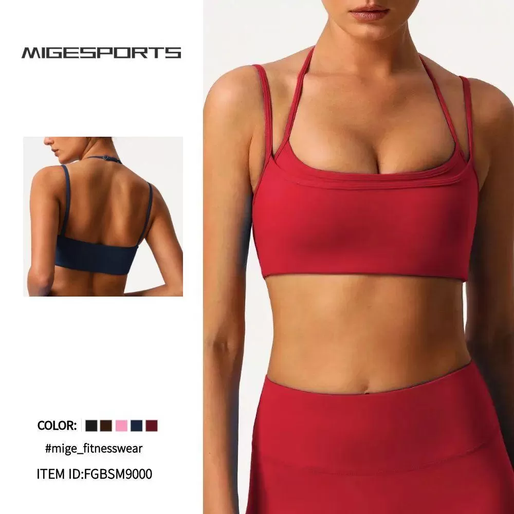 Double-layer Style Halter-neck Back Gym Fitness Yoga Bra Fitness Adjustable Yoga Sports Bra FGBSM9000