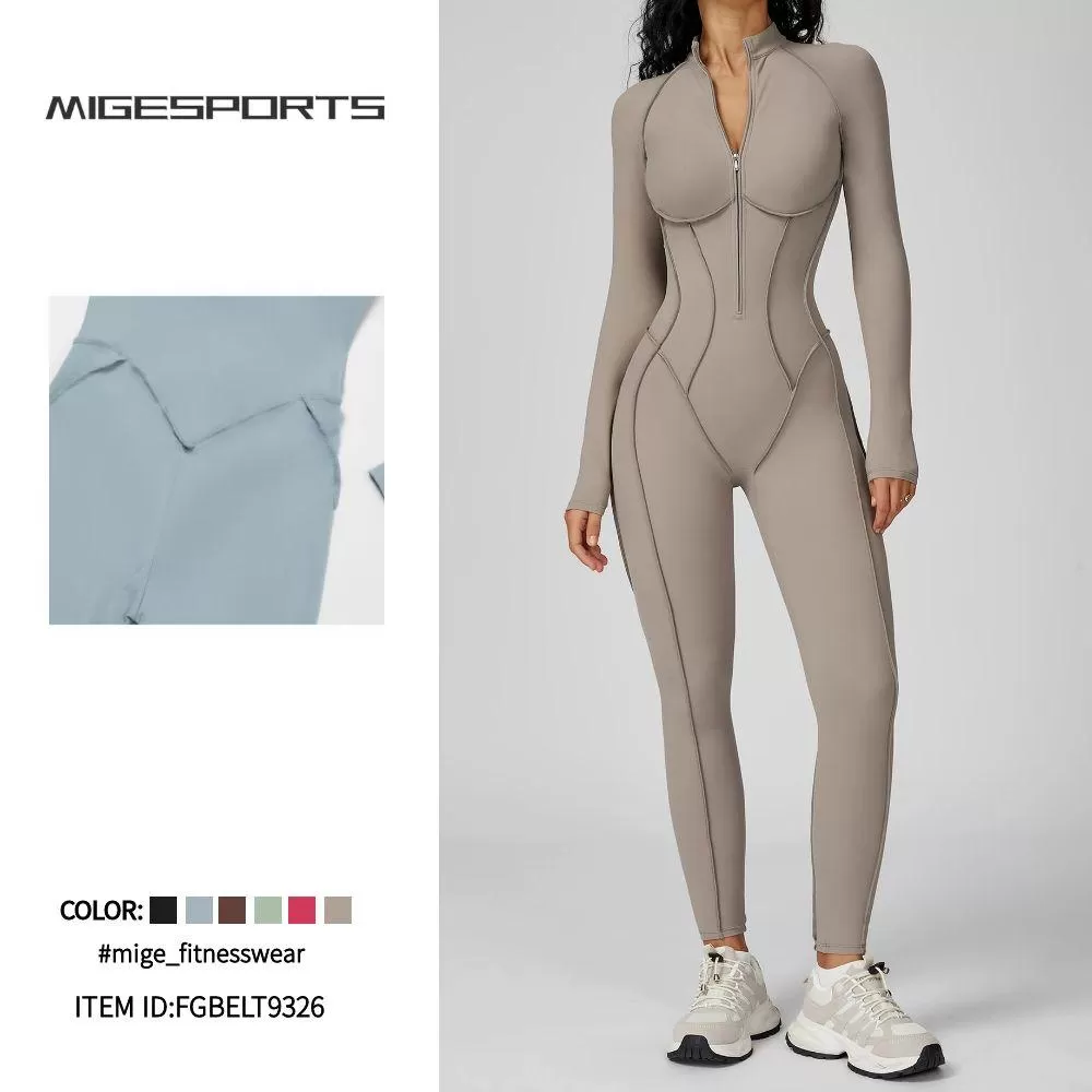 3 D Lines Fitness Jumpsuits Zip Long One Piece Gym Yoga FGBELT9326