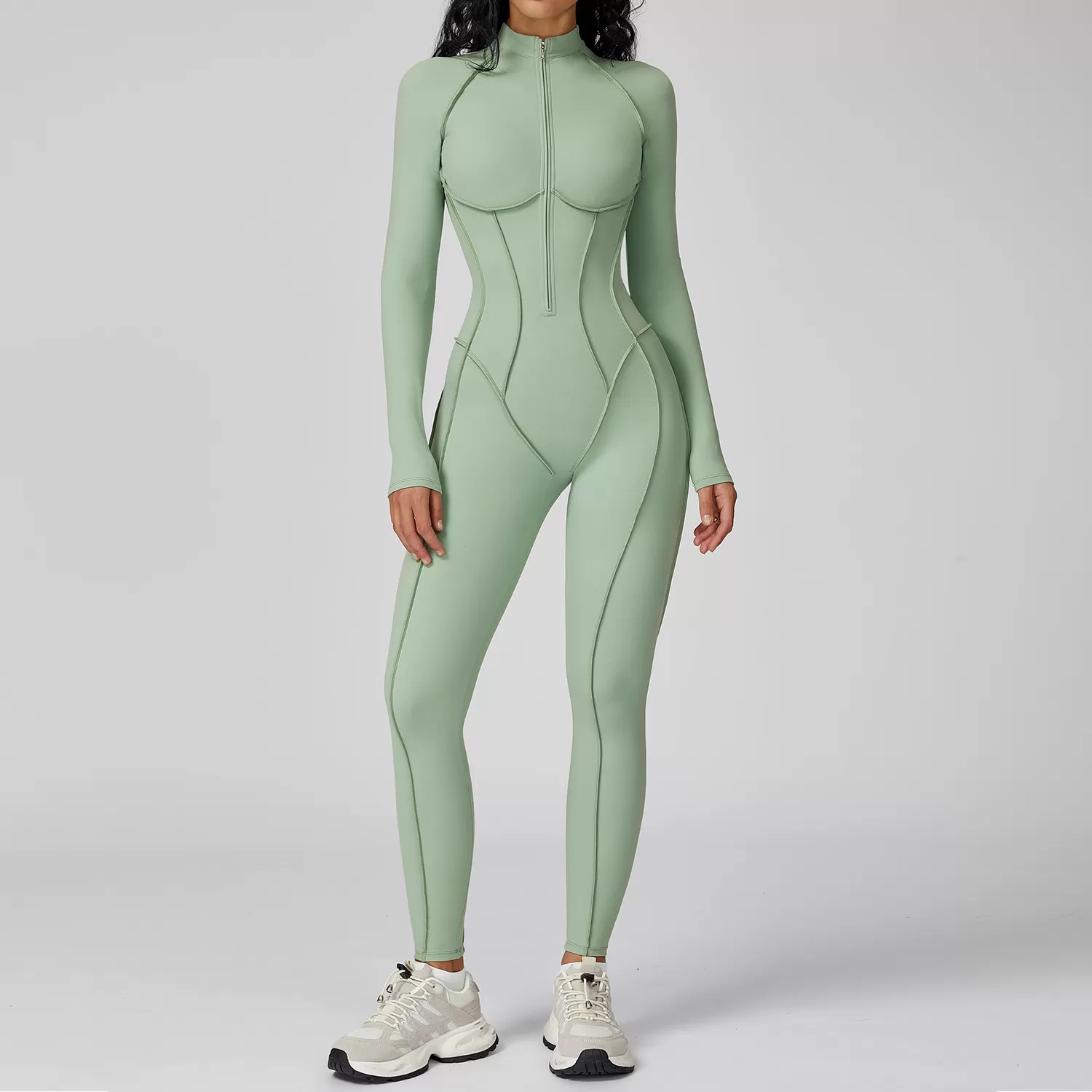 3 D Lines Fitness Jumpsuits Zip Long One Piece Gym Yoga FGBELT9326