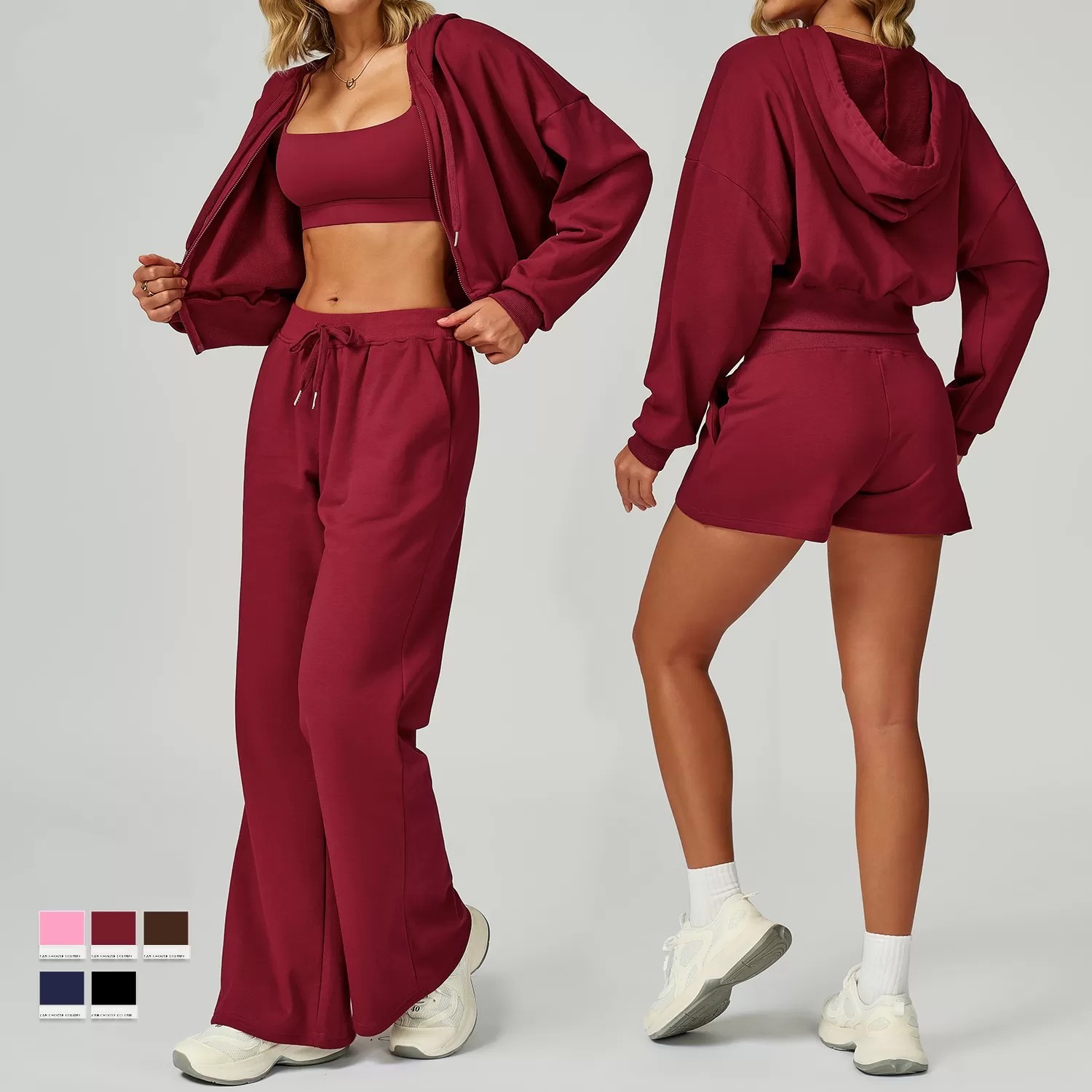 New  Sports Suits 3Piece Set with Hooded Jacket & Joggers for Outdoor Running Gym FGBTZWY2030