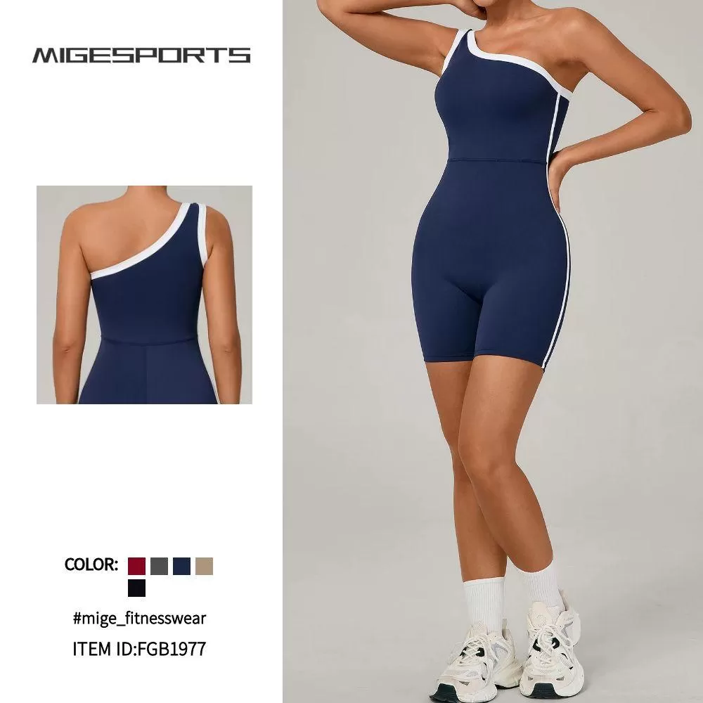 Women's  Yoga Jumpsuit Sloping Shoulder Naked Feel Butt-lifting Tight Fitness Workout Gym Running Stretchy Jumpsuit FGB1977