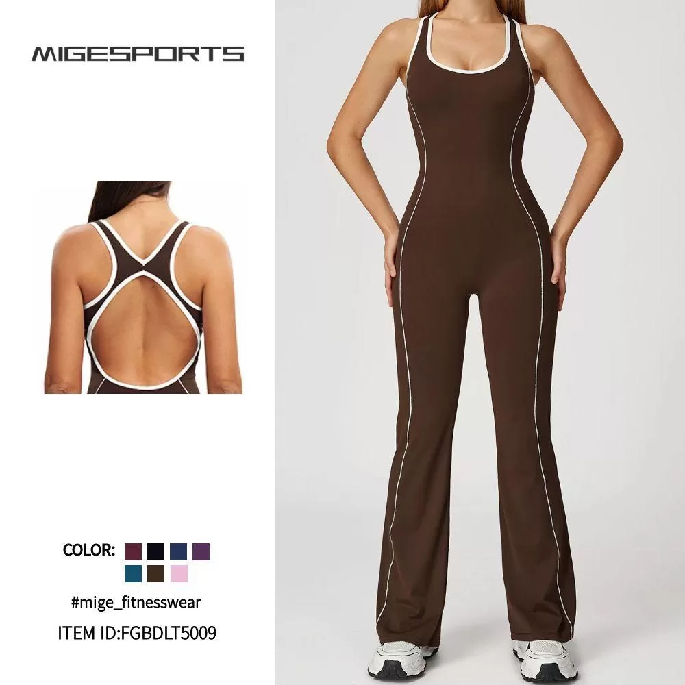 Wholesale  Tight Yoga Suit Dance Butt Lifting Tummy Control Flared Hem Jumpsuit One Piece Yoga Clothes Yoga Jumpsuit FGBDLT5009